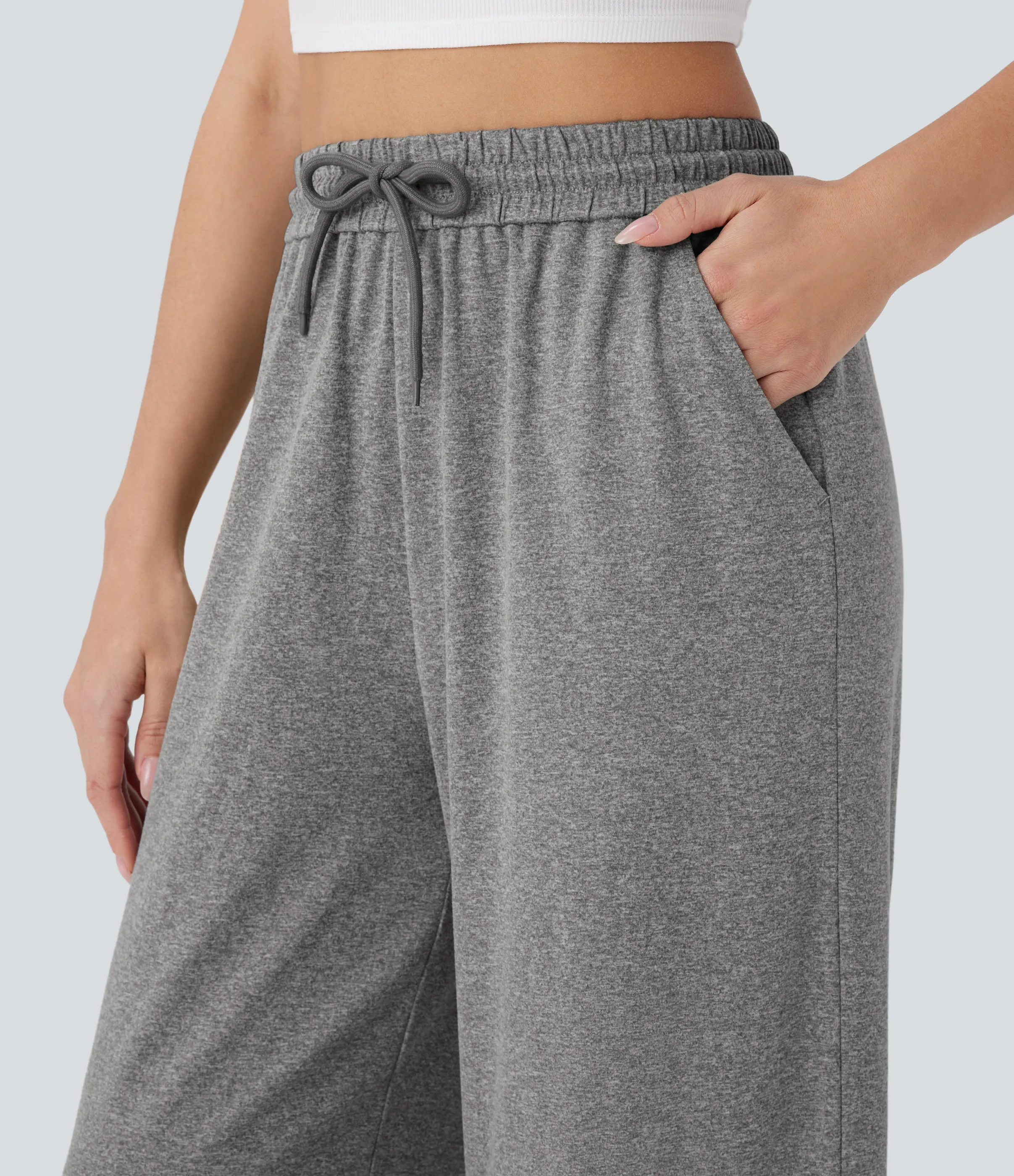 Halara Pantalón pierna ancha bolsillo lateral cordón tiro alto - Mottled Light Grey - XL(petite) sold by Halara product image thumbnail 5