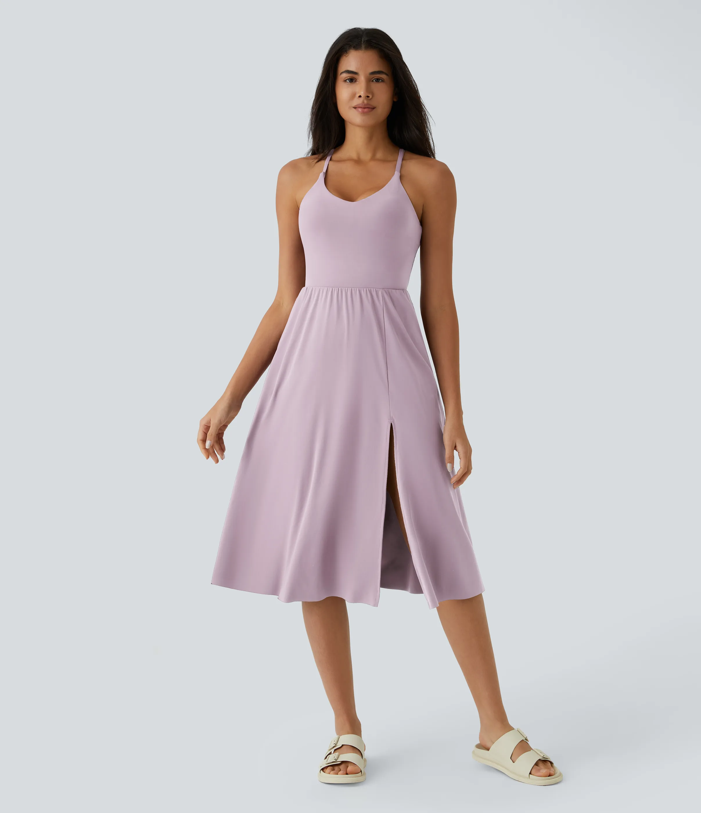 Halara Vestido midi bolsillo lateral espalda cruzada - Pink Purple - L sold by Halara product image thumbnail 5
