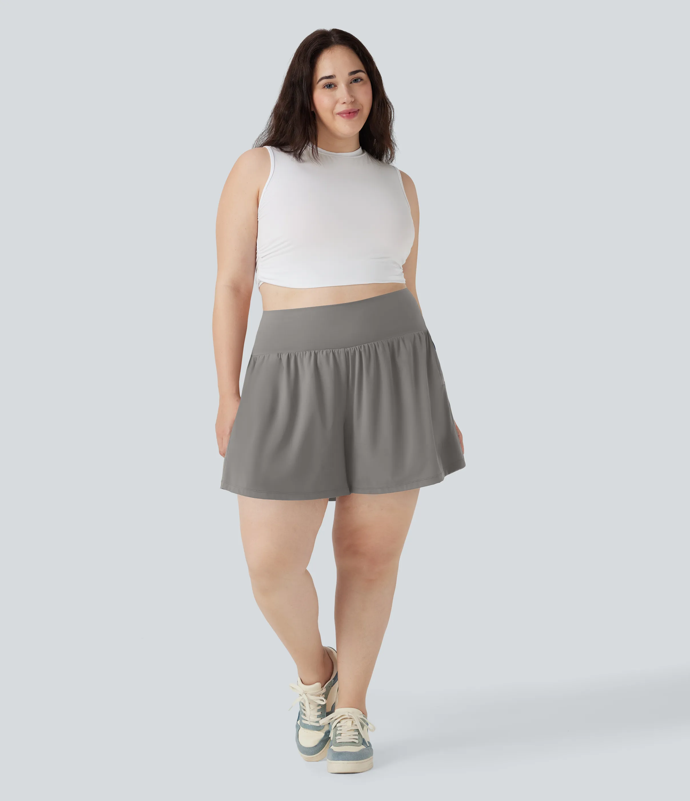 Halara Pantalón corto Softlyzero™ Airy yoga tiro alto 2 en 1 tacto fresco talla grande 17.5 cm bolsillo - Steeple Gray - 1X sold by Halara product image thumbnail 5