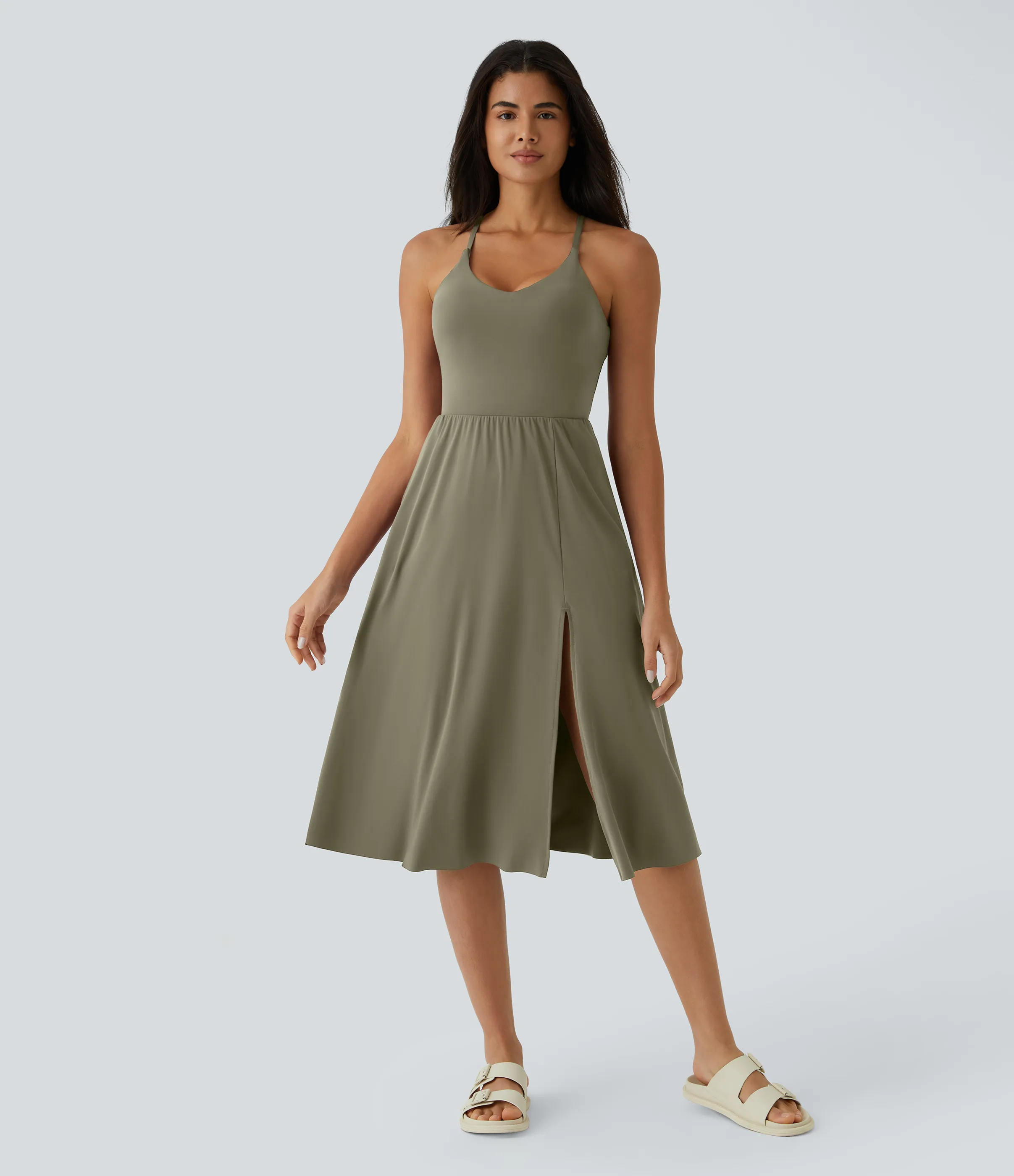 Halara Vestido midi bolsillo lateral espalda cruzada - Withered Green - XS sold by Halara product image thumbnail 5