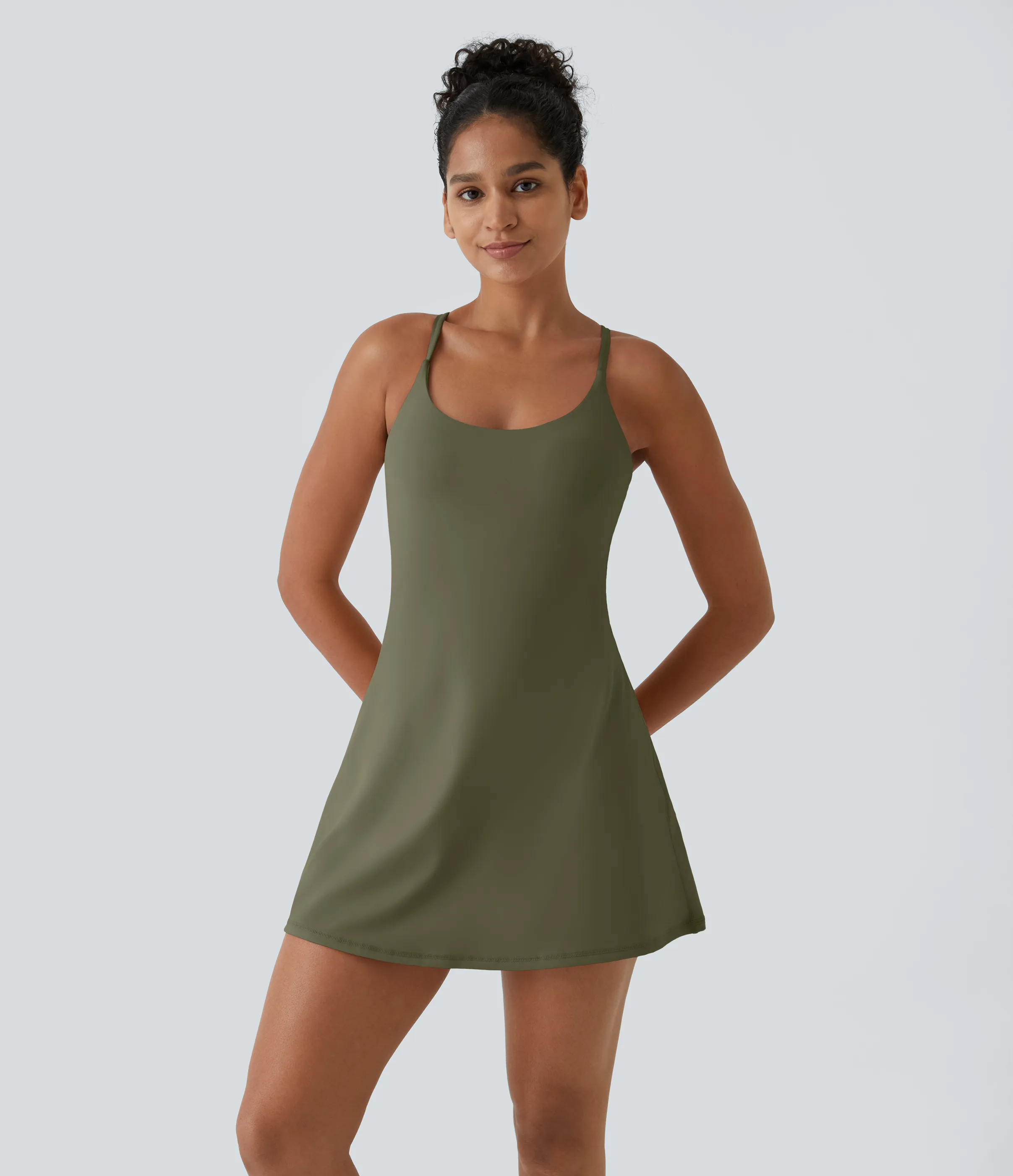 Halara Vestido activo Softlyzero™ Plush sin espalda-Edición Easy Peezy - Grass Grey Green - L sold by Halara product image thumbnail 4