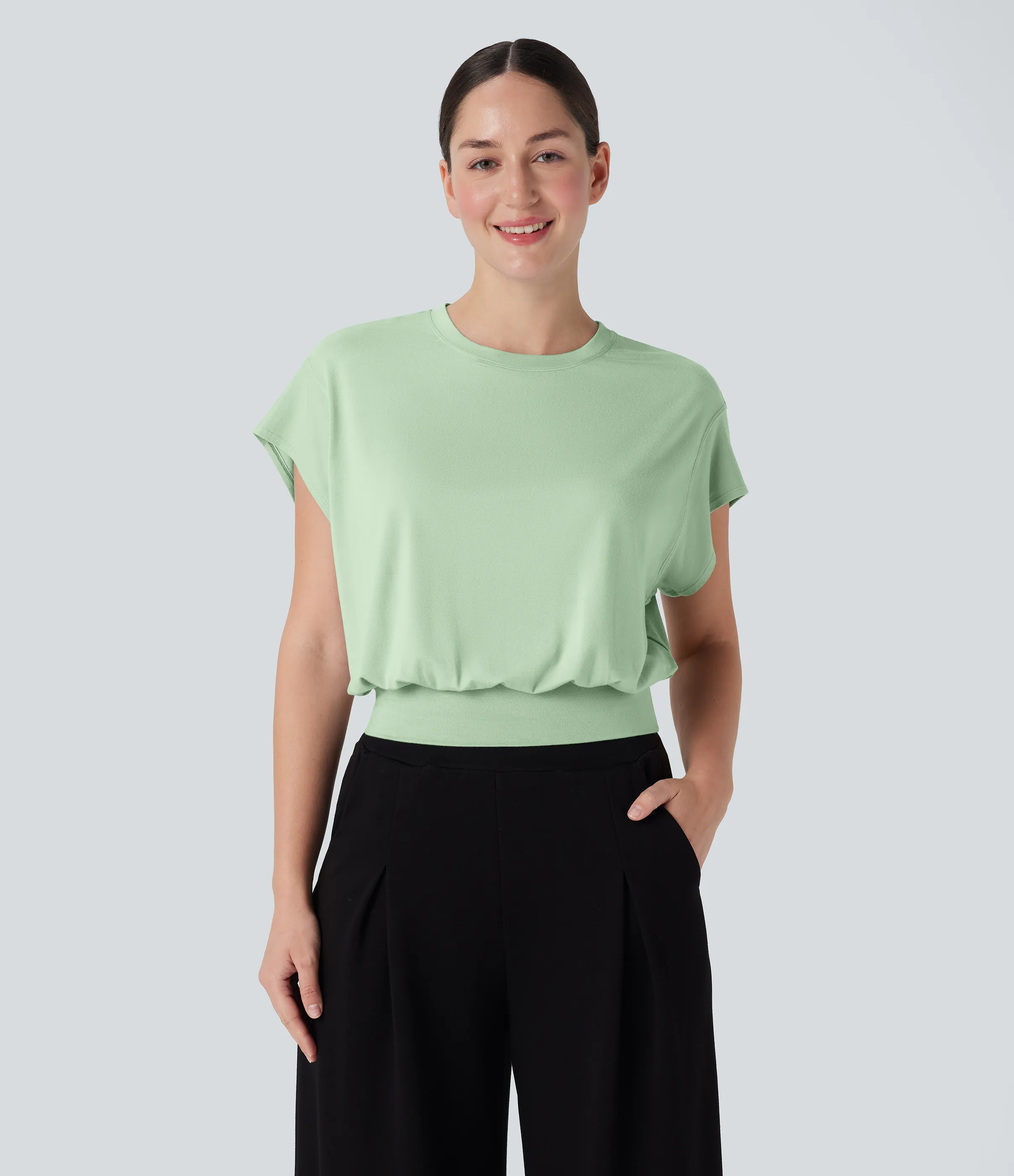 Halara Camiseta de oficina de manga corta de murciélago con cuello redondo - Spray - XS sold by Halara product image thumbnail 2