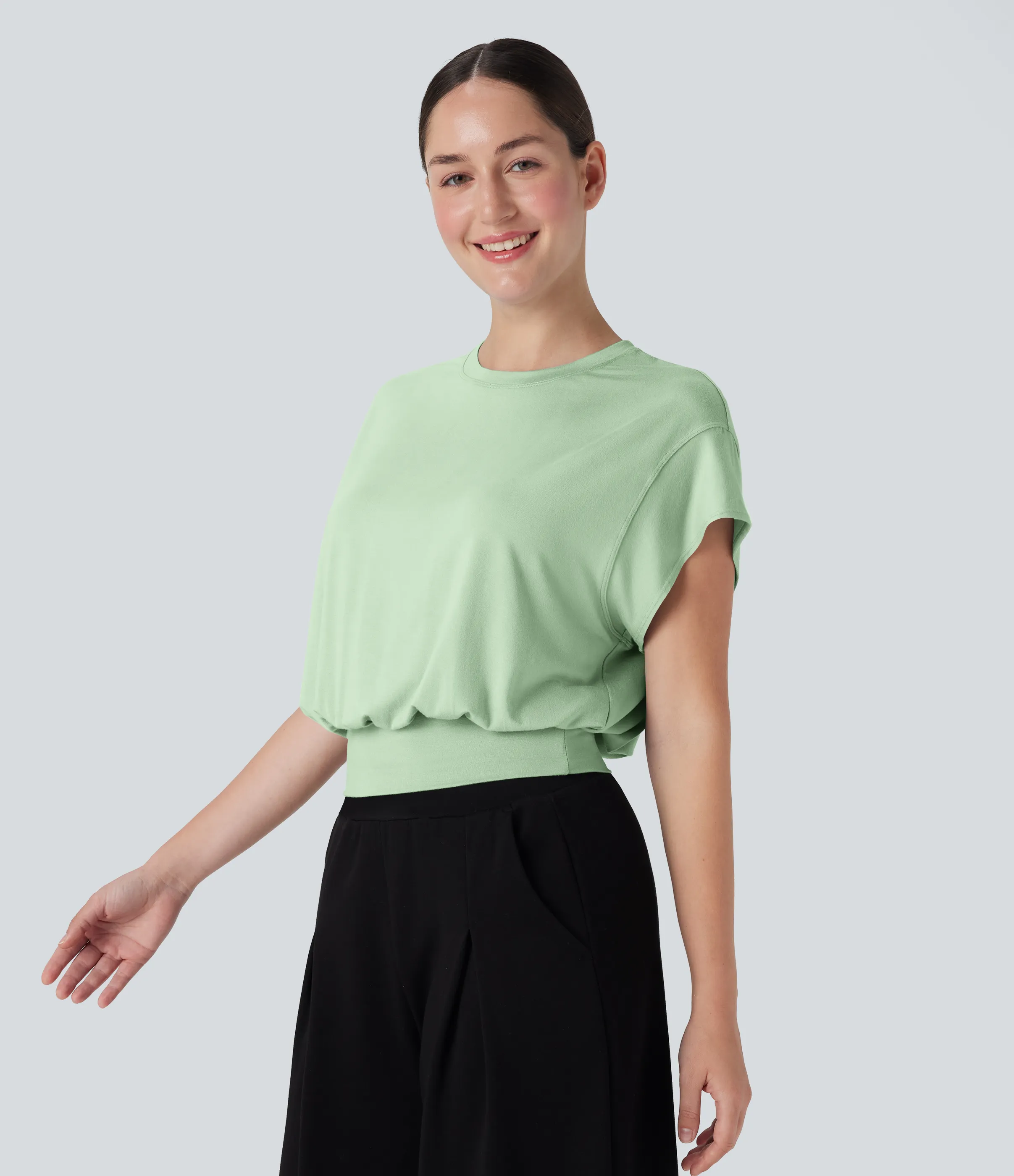 Halara Camiseta de oficina de manga corta de murciélago con cuello redondo - Spray - XS sold by Halara product image thumbnail 4