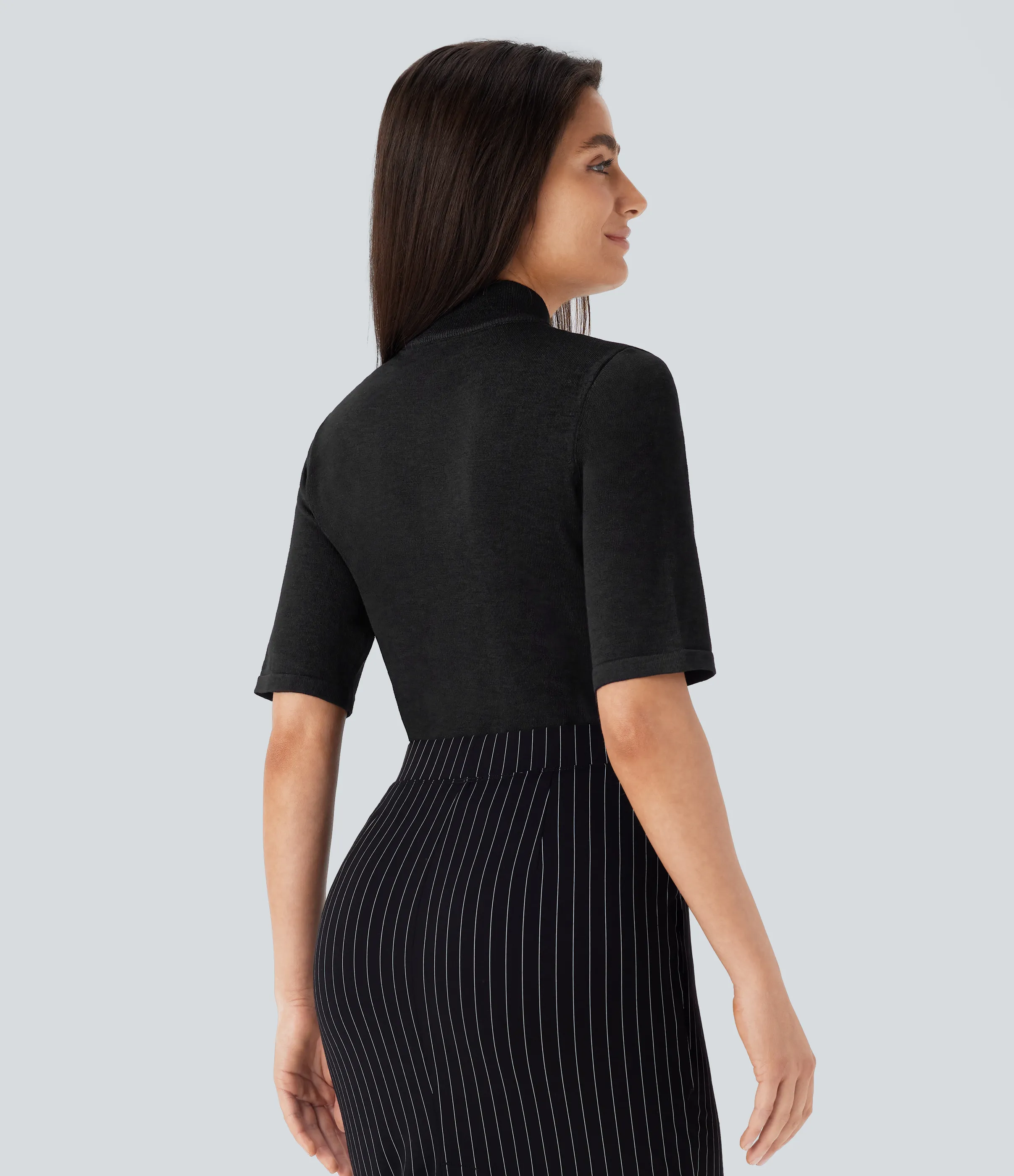 Halara Suéter oficina ajustado cuello alto manga codo - Black - S sold by Halara product image thumbnail 3