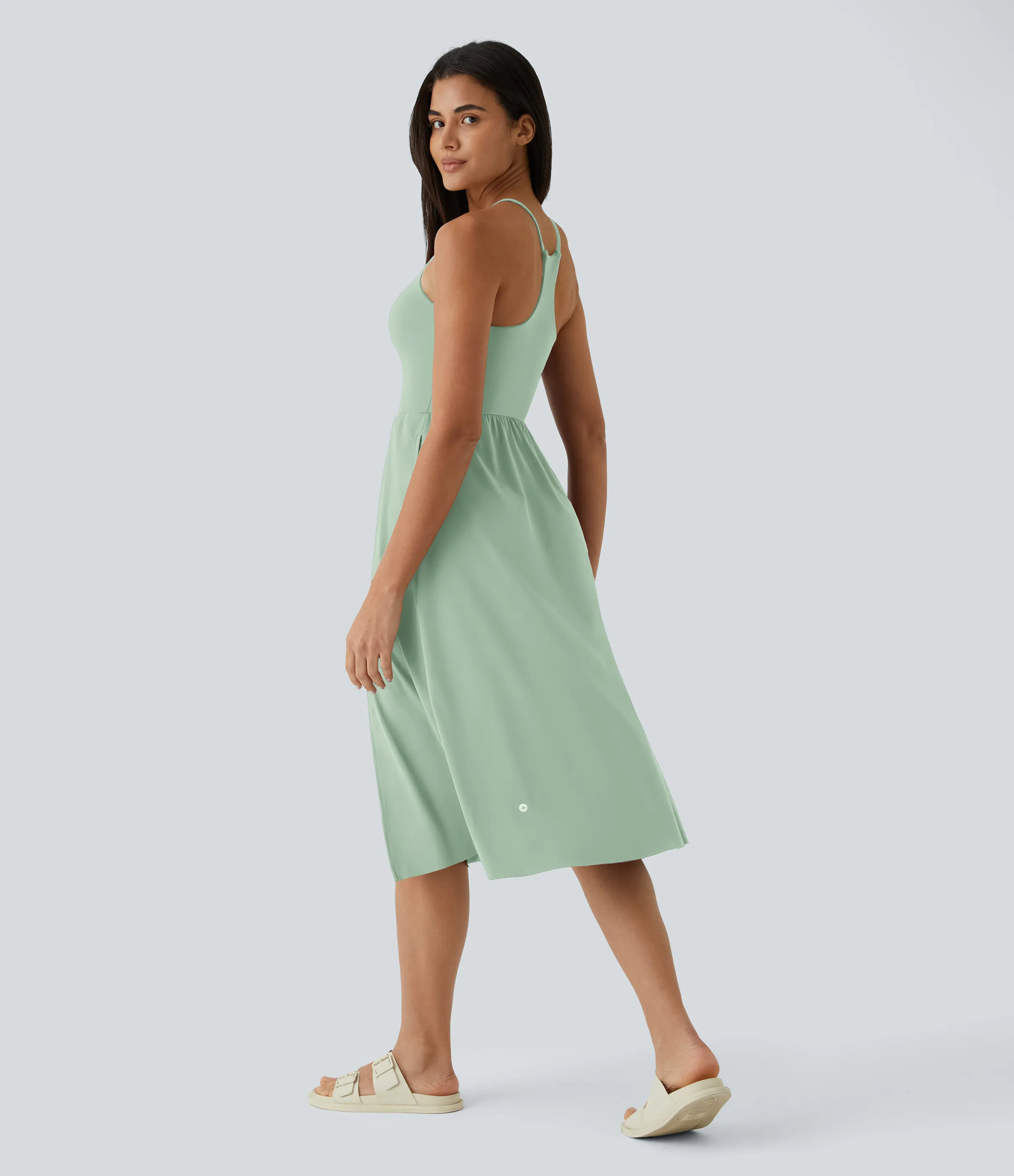 Halara Vestido midi bolsillo lateral espalda cruzada - Light Bean Green - S sold by Halara product image thumbnail 3