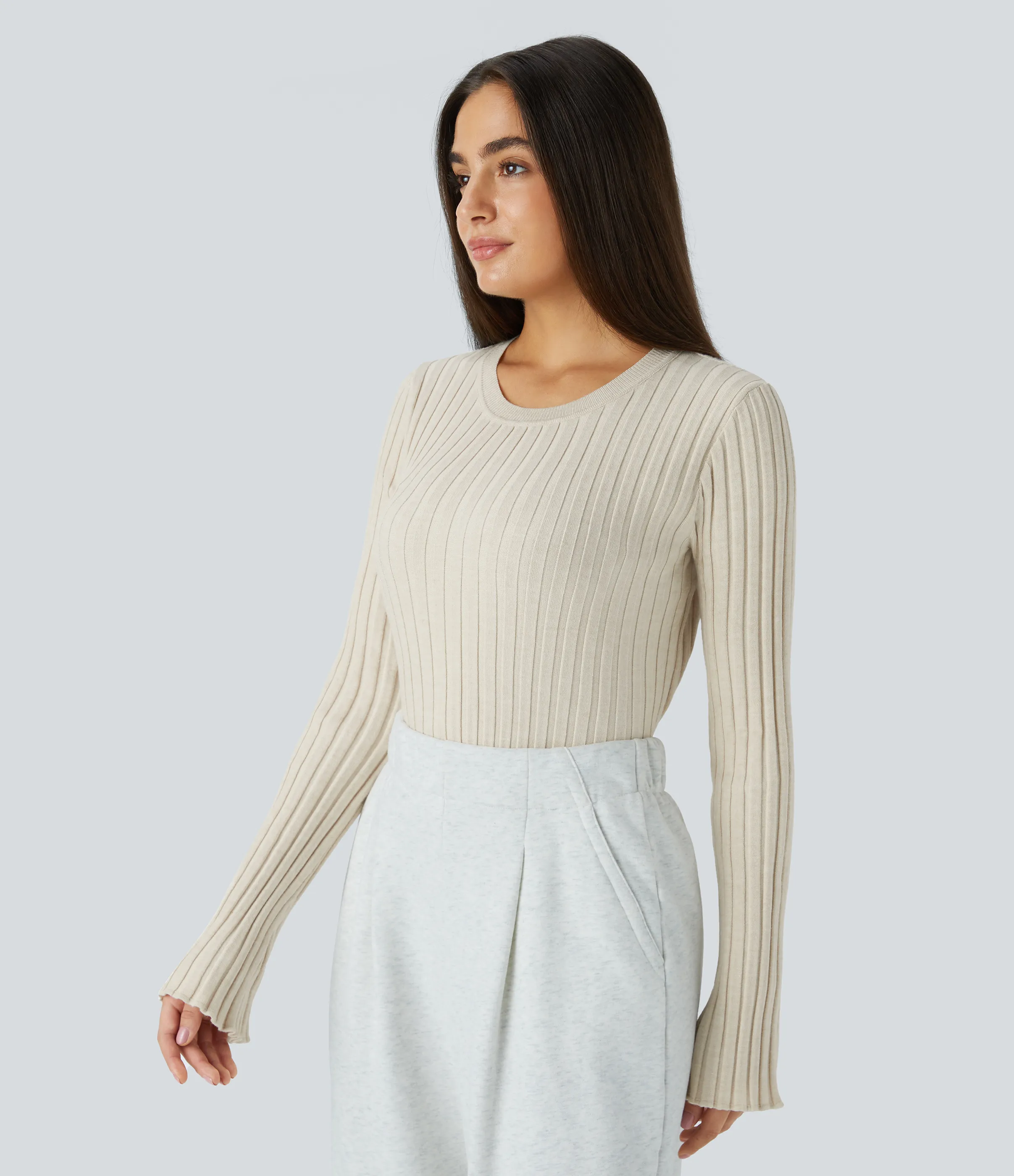 Halara Suéter cuello redondo manga larga volante - White Onyx - XS sold by Halara product image thumbnail 4