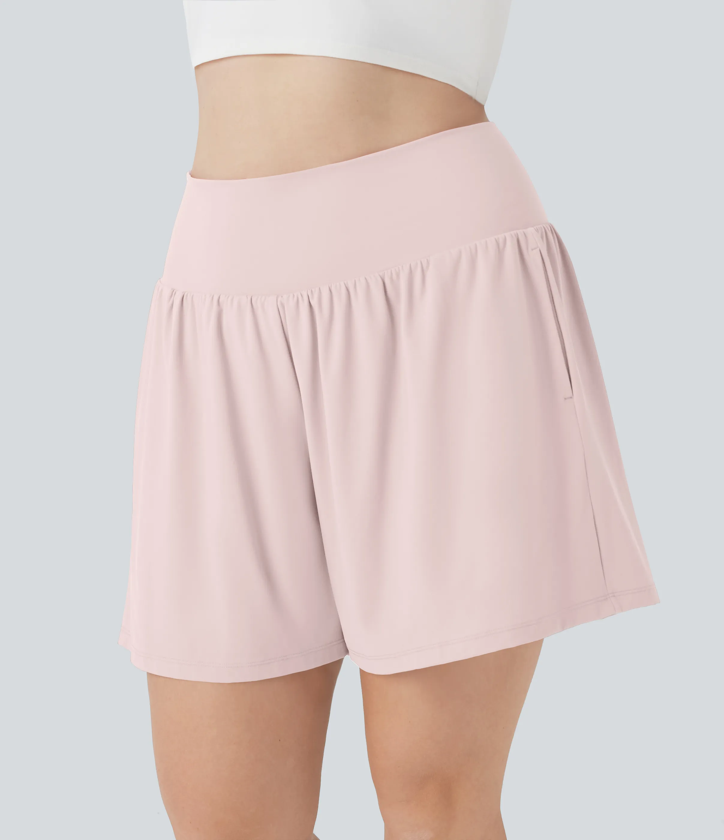 Halara Pantalón corto Softlyzero™ Airy yoga tiro alto 2 en 1 tacto fresco talla grande 17.5 cm bolsillo - Pale Lilac - 1X sold by Halara