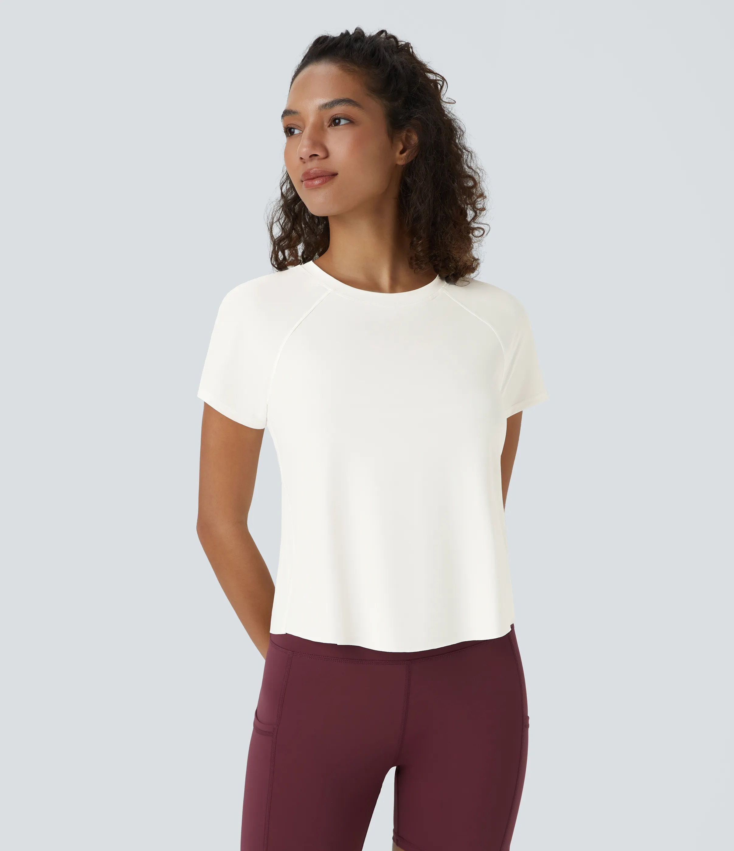 Halara Top deportivo yoga tacto fresco manga corta dobladillo dividido malla contrastante - White - M sold by Halara product image thumbnail 4