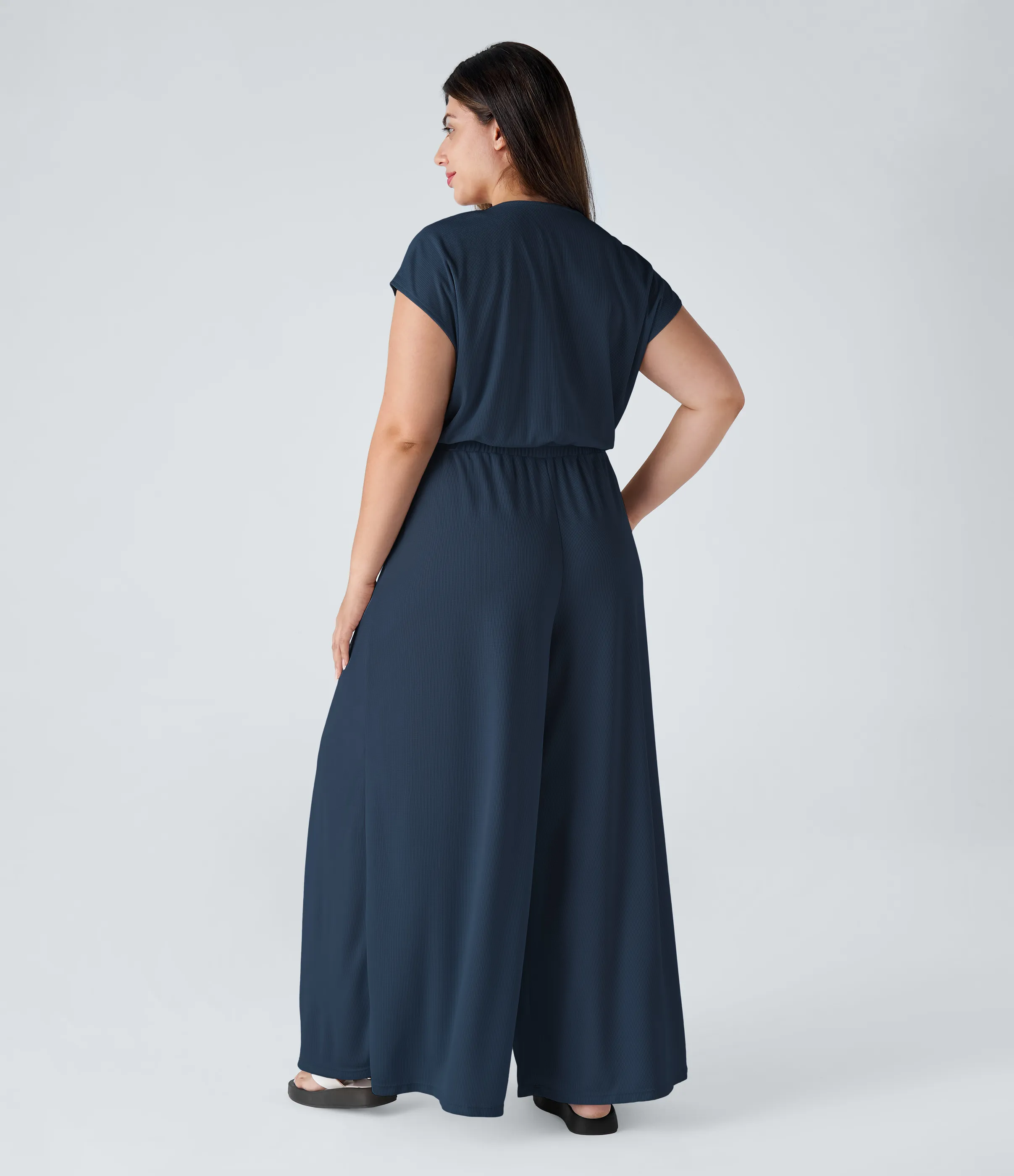 Halara Mono talla grande cuello V manga corta bolsillo lateral plisado pierna ancha gofre fluido - Charm Ink Blue - 3X sold by Halara product image thumbnail 3