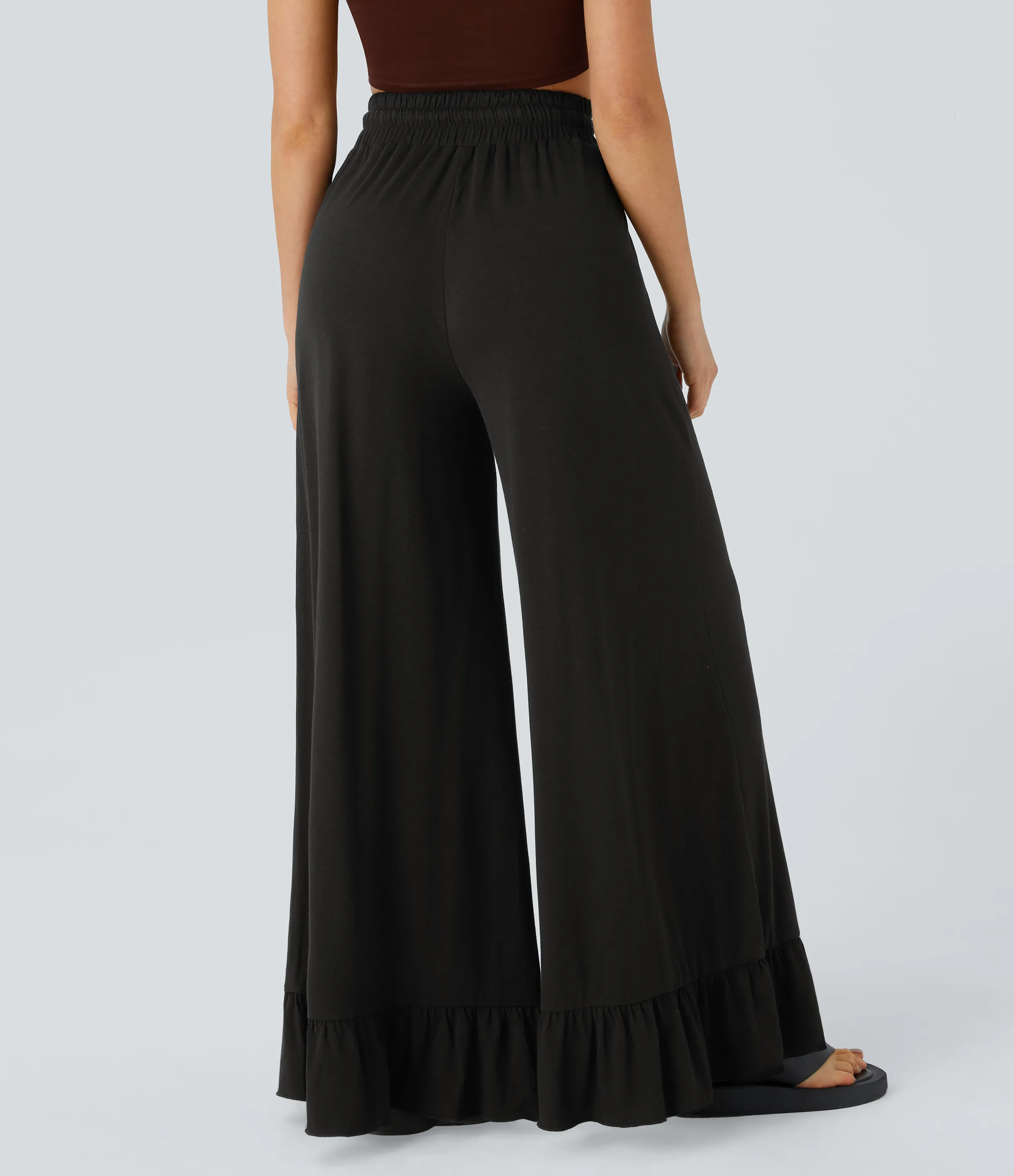 Halara Pantalón pierna ancha volante bolsillo lateral cordón tiro alto - Black - L(regular) sold by Halara product image thumbnail 3