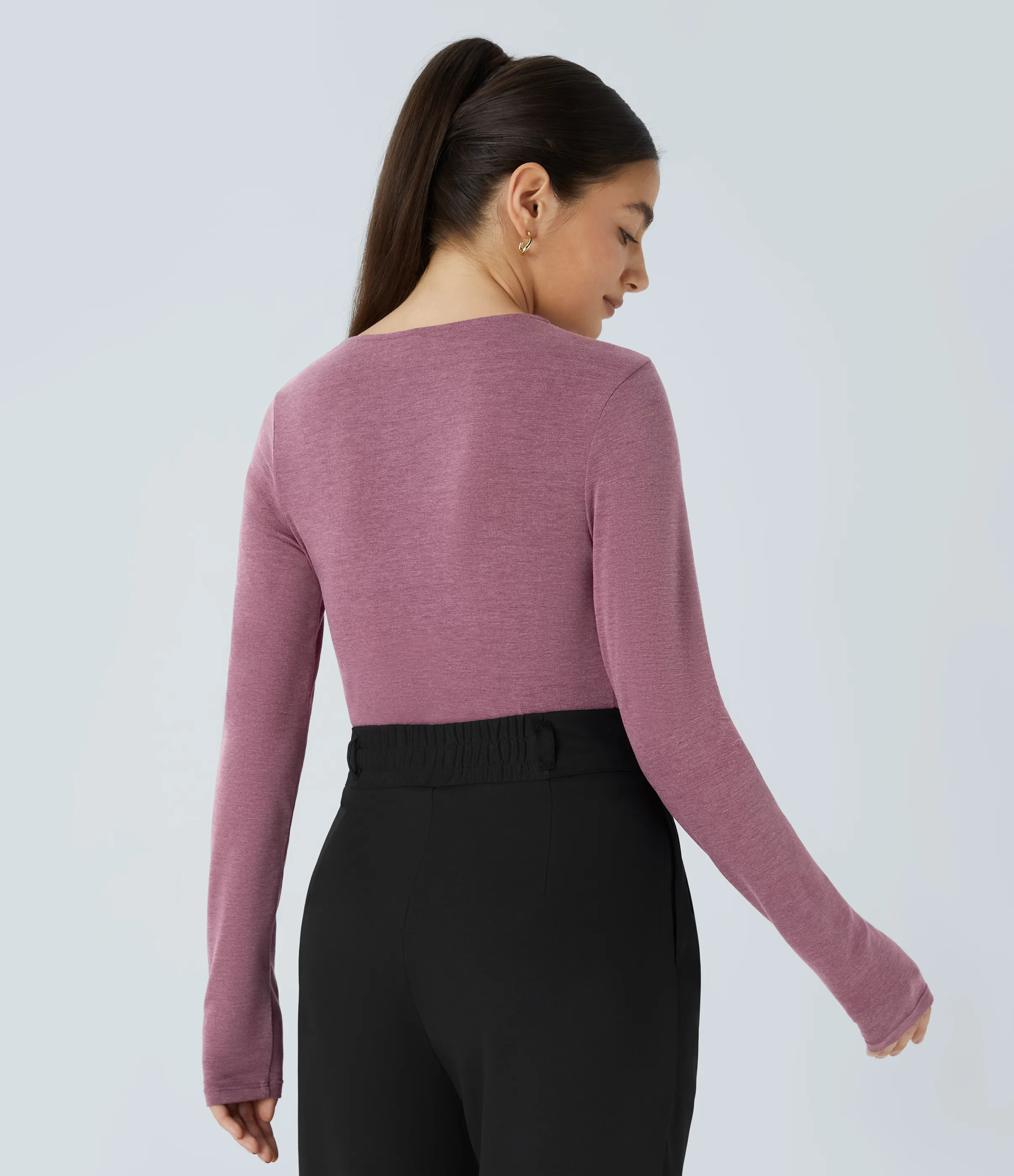 Halara Blusa oficina asimétrica manga larga fruncida - Red Violet Floral Yarn - M sold by Halara product image thumbnail 3