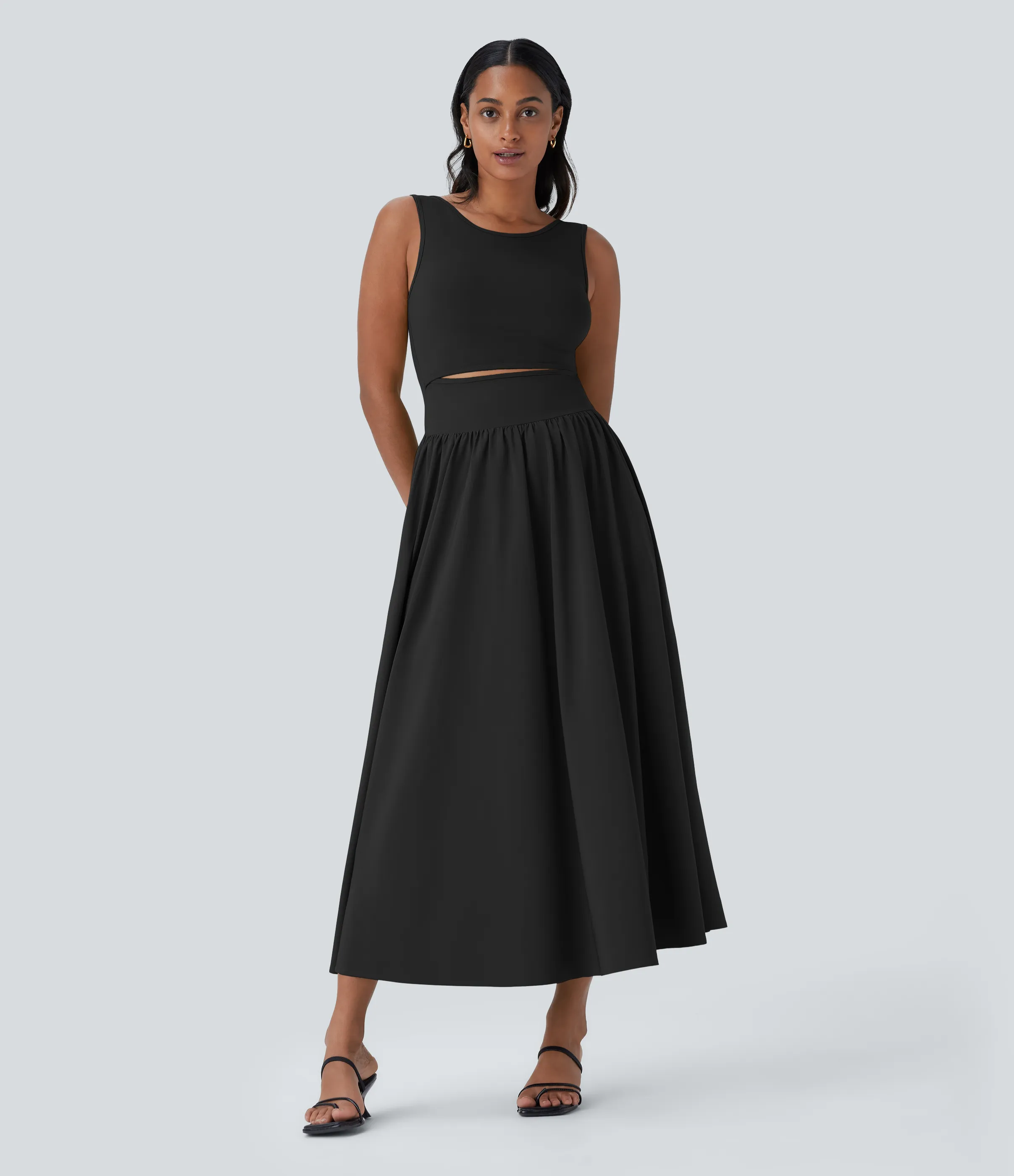 Halara Vestido maxi Breezeful™ sin mangas corte secado rápido usar delante detrás - Black - L sold by Halara