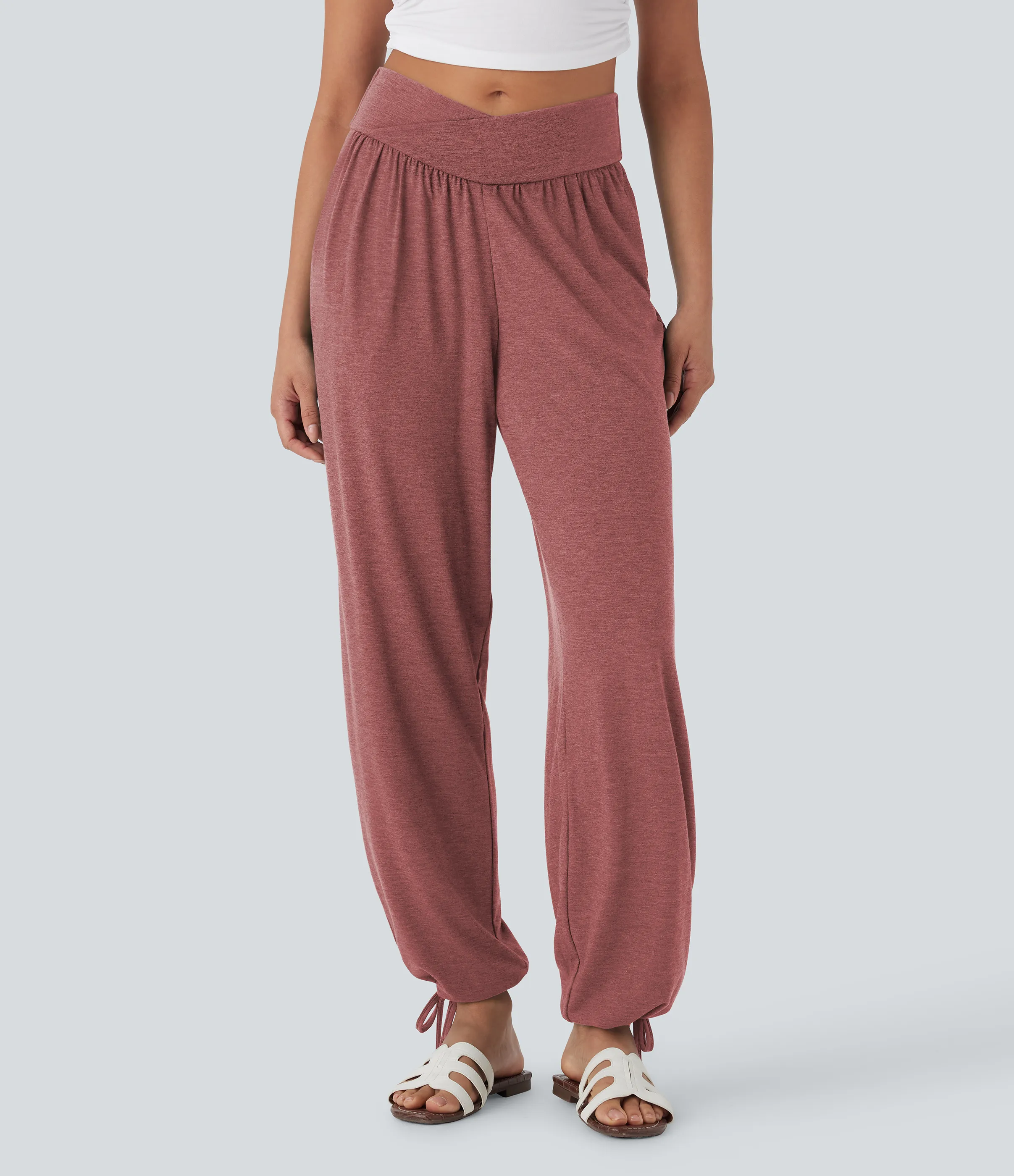 Halara Pantalón deportivo tiro alto bolsillo lateral cordón ajustable - Brick Red Mix - S(regular) sold by Halara