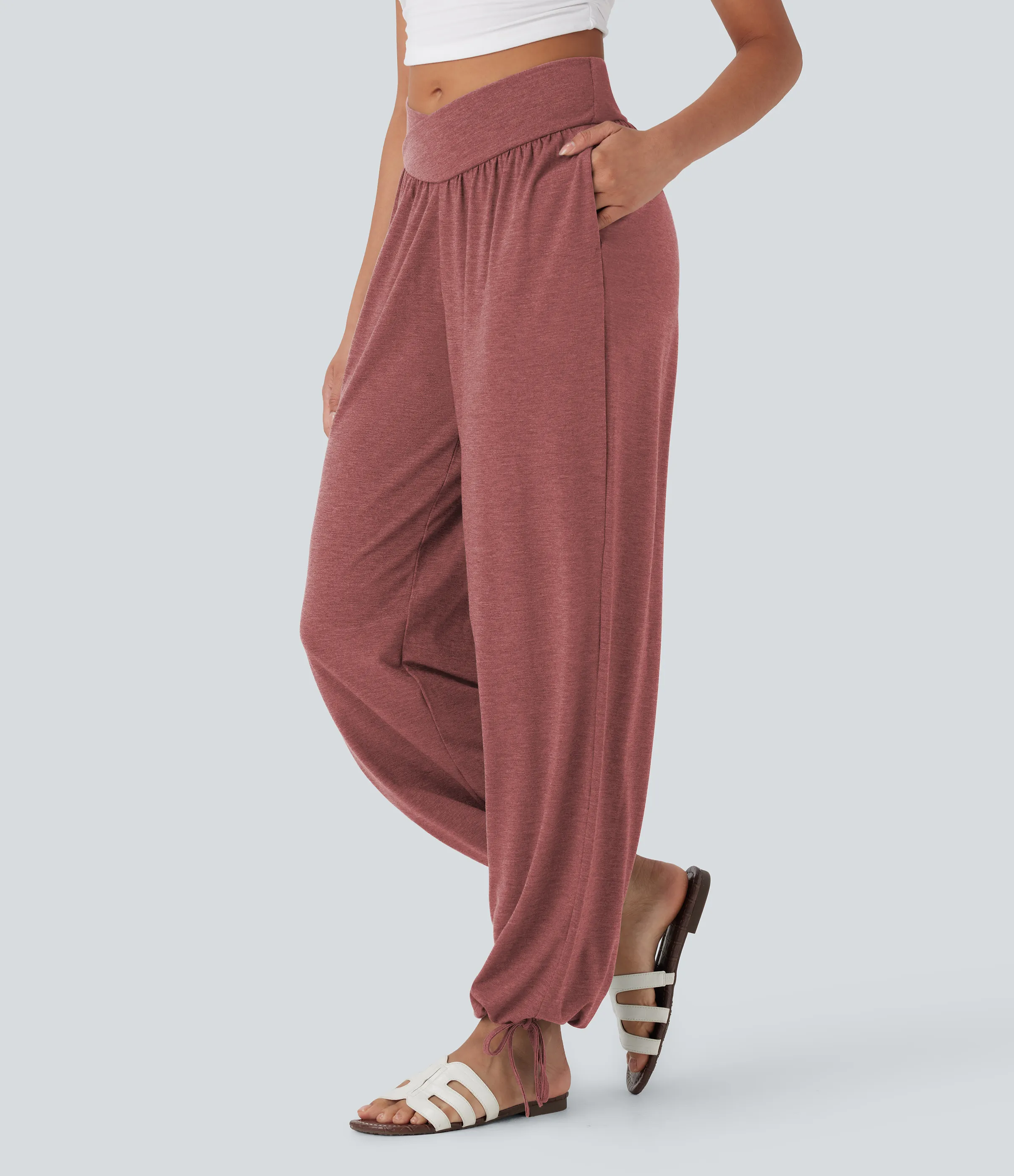 Halara Pantalón deportivo tiro alto bolsillo lateral cordón ajustable - Brick Red Mix - S(regular) sold by Halara product image thumbnail 4