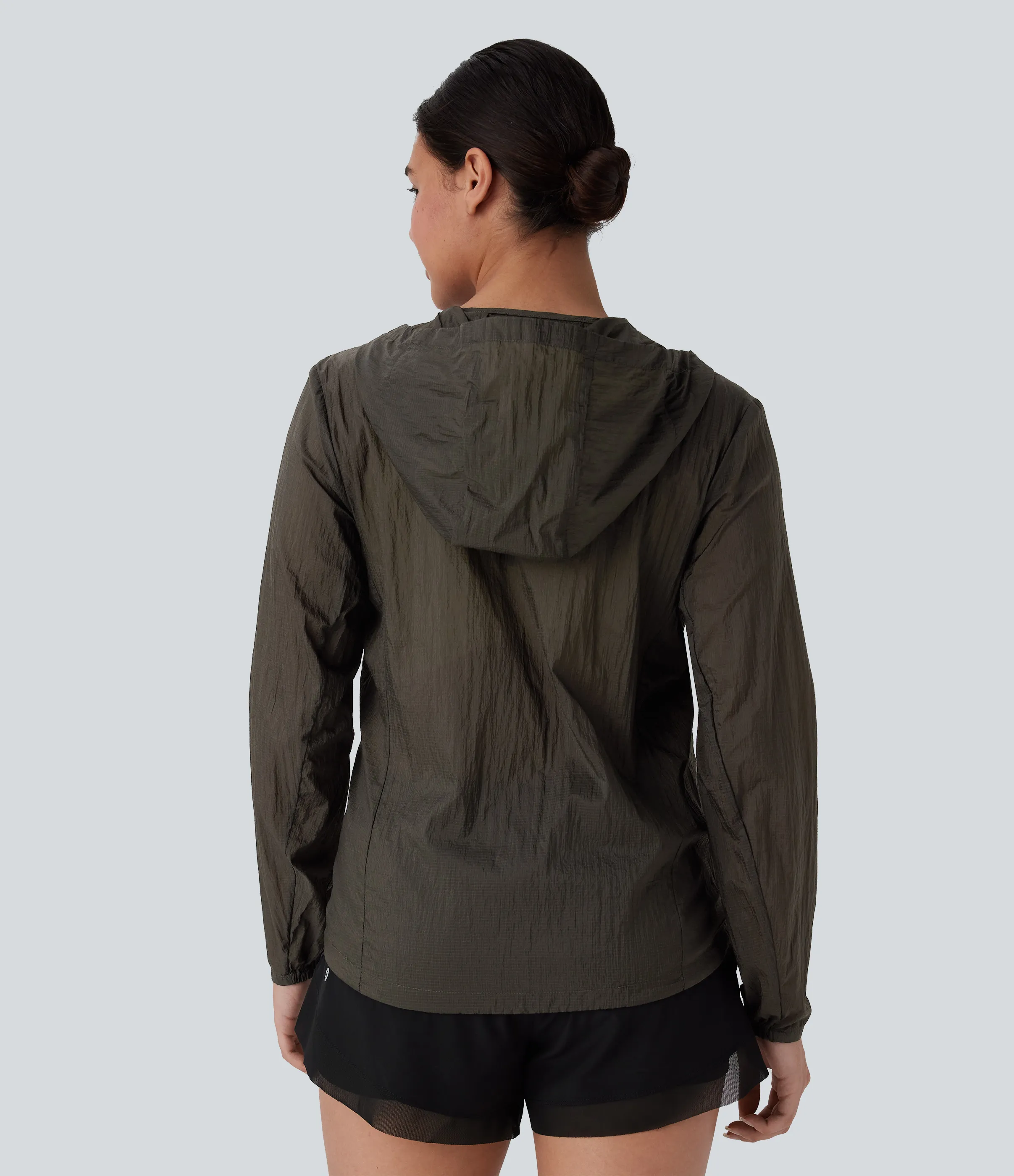 Halara Chaqueta senderismo impermeable capucha manga larga cremallera bolsillo lateral cordón ajustable - Deep Sage - XS sold by Halara product image thumbnail 3