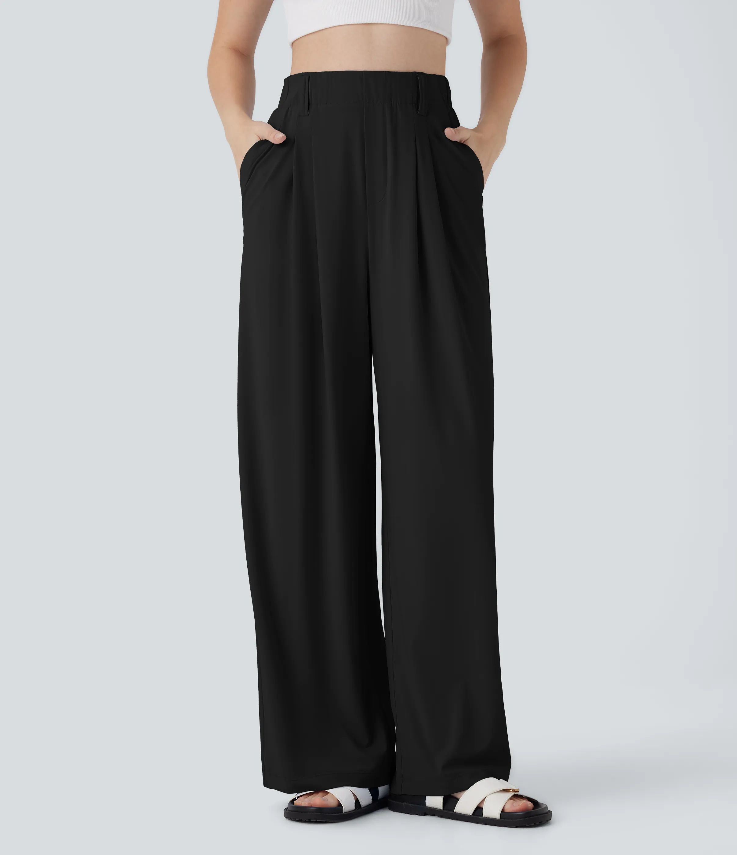 Halara Pantalones casuales de tiro alto con bolsillos laterales, pierna ancha y tacto fresco - UPF50+ - Black - L(regular) sold by Halara product image thumbnail 2