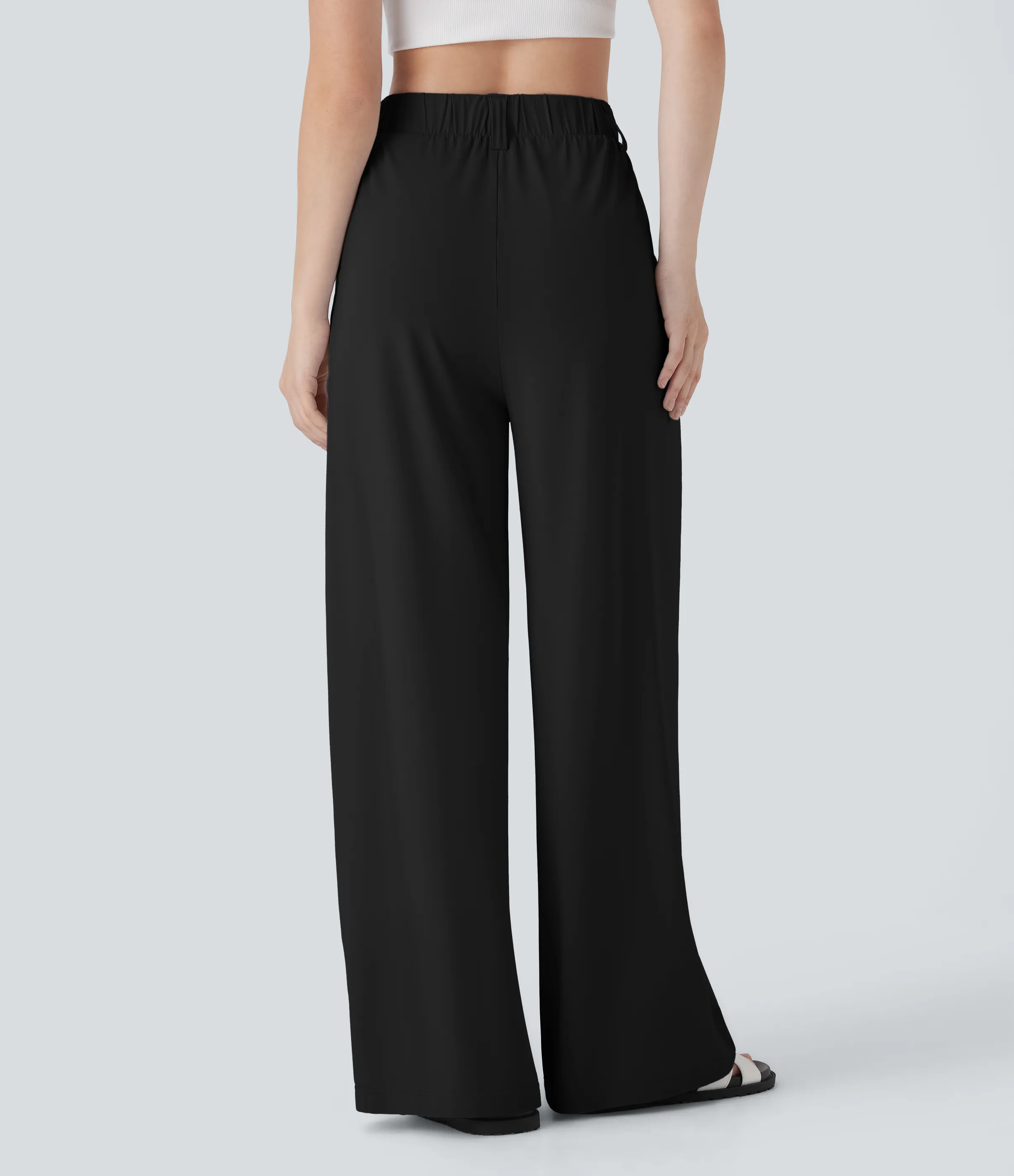 Halara Pantalones casuales de tiro alto con bolsillos laterales, pierna ancha y tacto fresco - UPF50+ - Black - L(regular) sold by Halara product image thumbnail 3