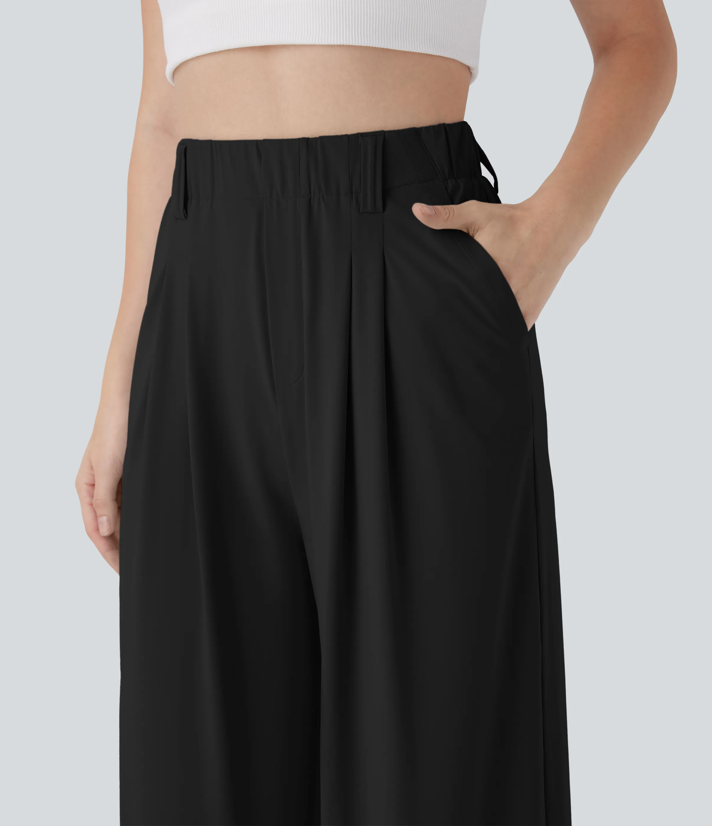 Halara Pantalones casuales de tiro alto con bolsillos laterales, pierna ancha y tacto fresco - UPF50+ - Black - L(regular) sold by Halara product image thumbnail 5