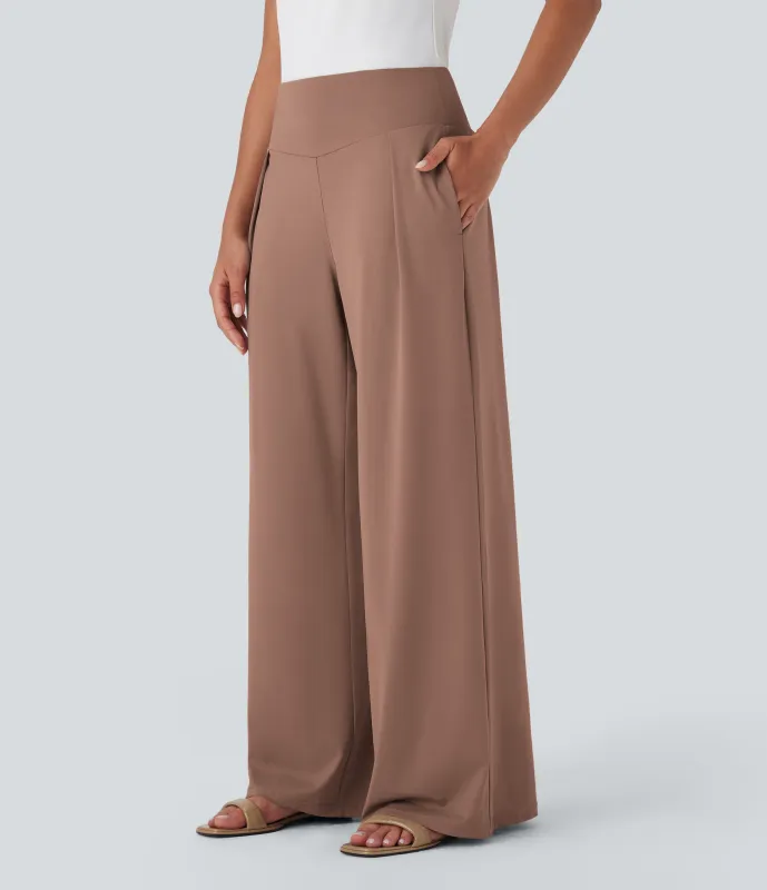 Halara Pantalones anchos casuales de tiro alto con bolsillos laterales - Clove - XL(regular) made by Halara