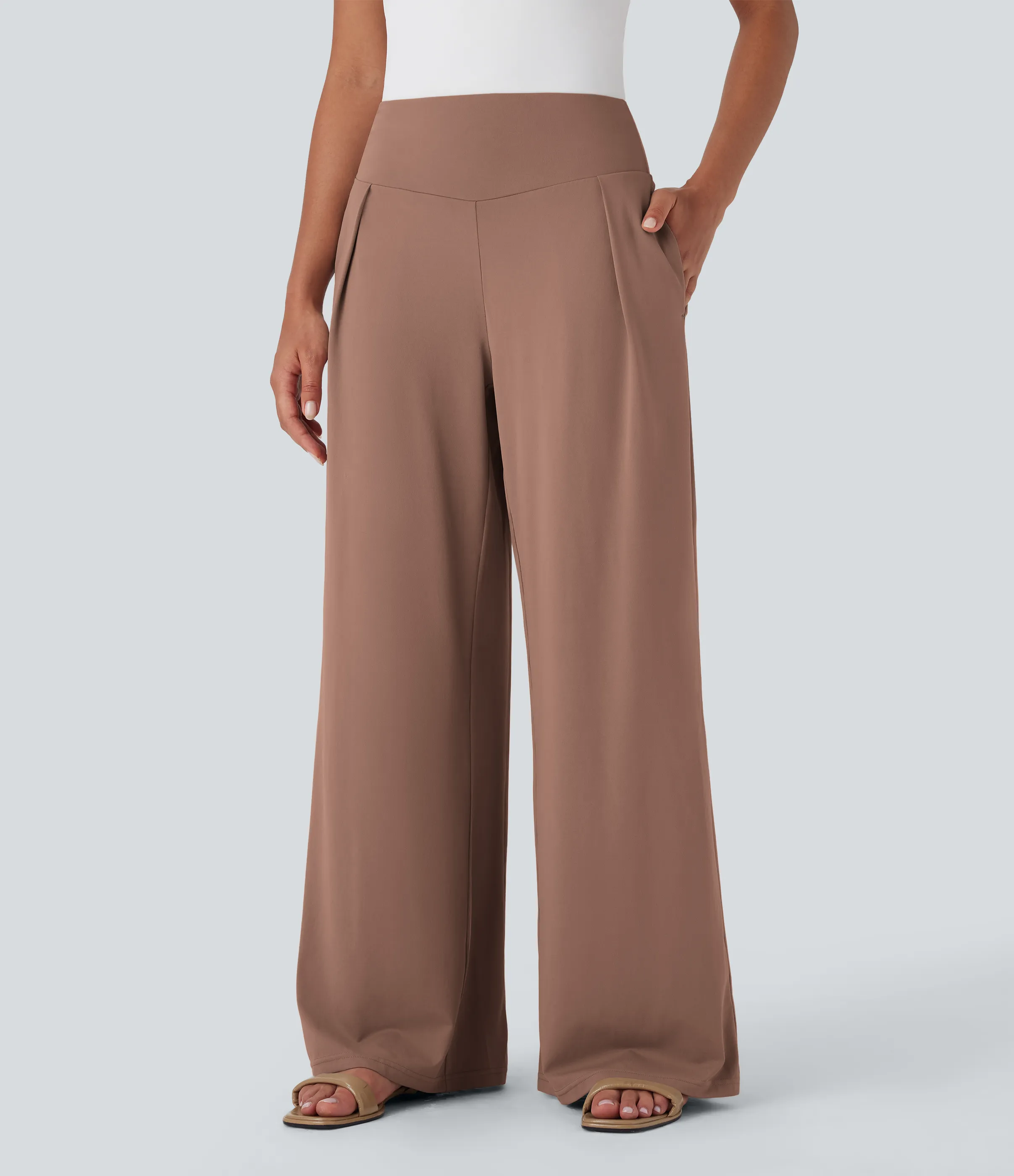 Halara Pantalones anchos casuales de tiro alto con bolsillos laterales - Clove - XL(regular) sold by Halara product image thumbnail 4