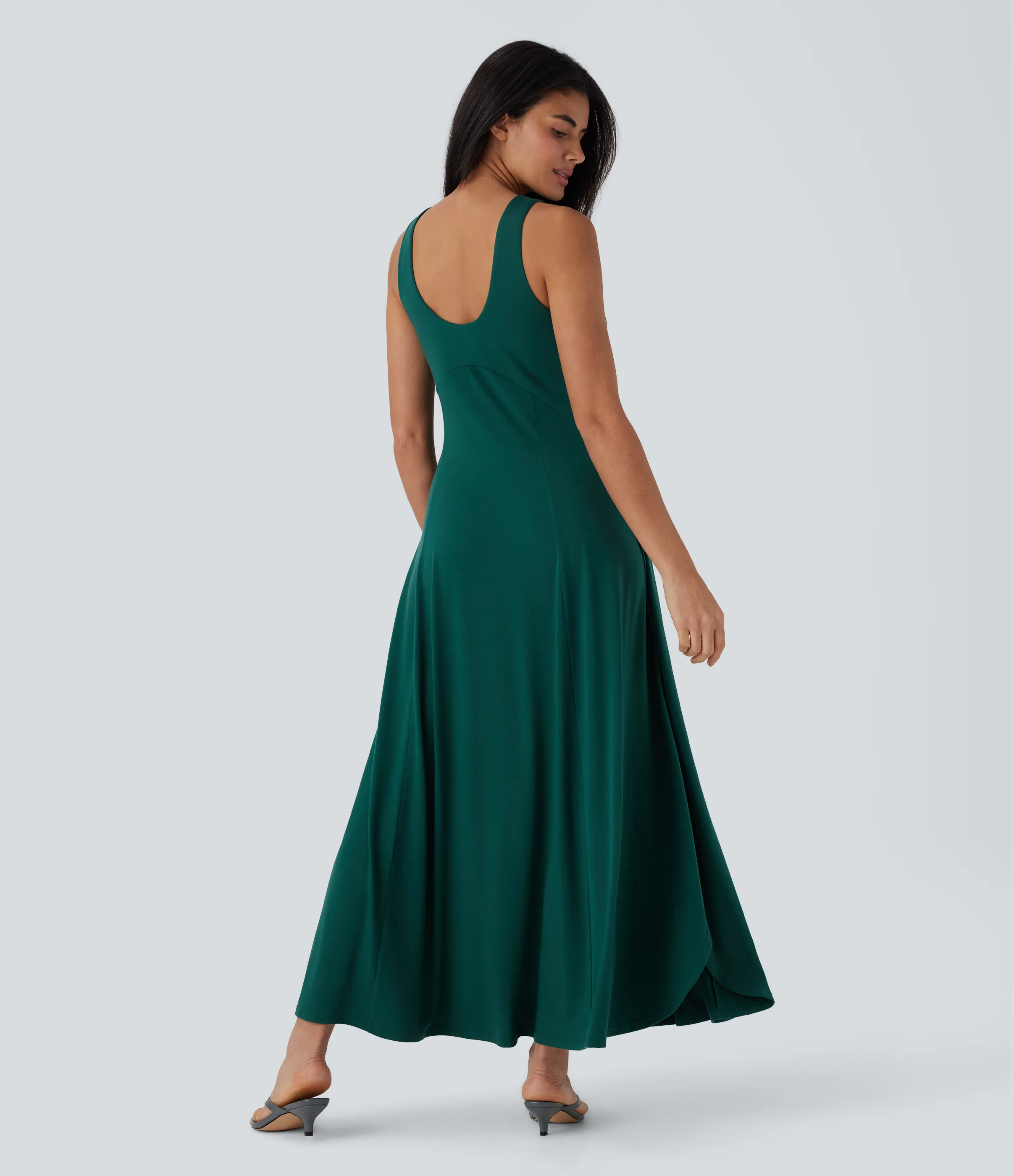 Halara Vestido largo casual fluido de tirantes con escote en U, abertura lateral y espalda descubierta - Forest Biome - XL sold by Halara product image thumbnail 3