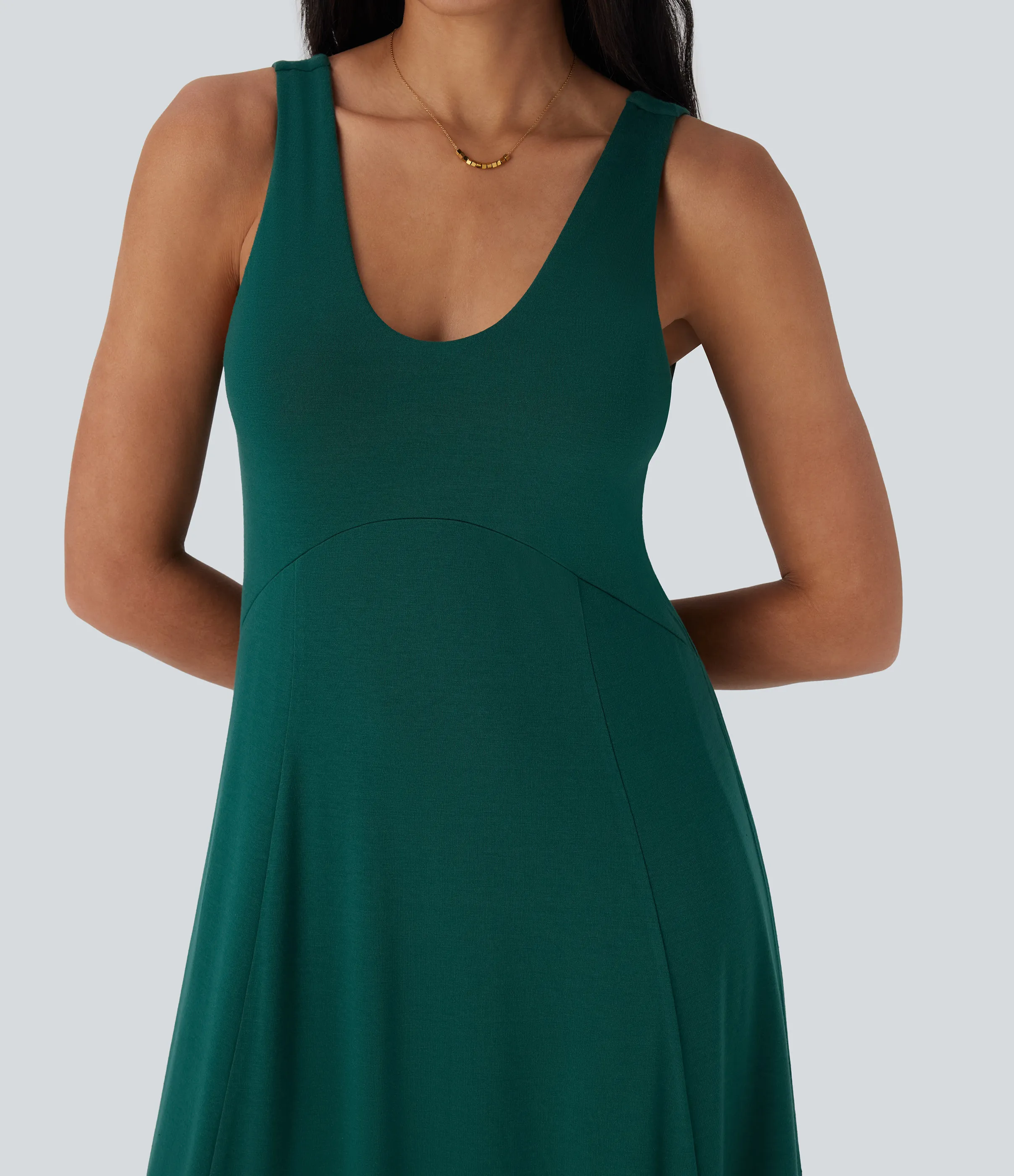 Halara Vestido largo casual fluido de tirantes con escote en U, abertura lateral y espalda descubierta - Forest Biome - XL sold by Halara product image thumbnail 5