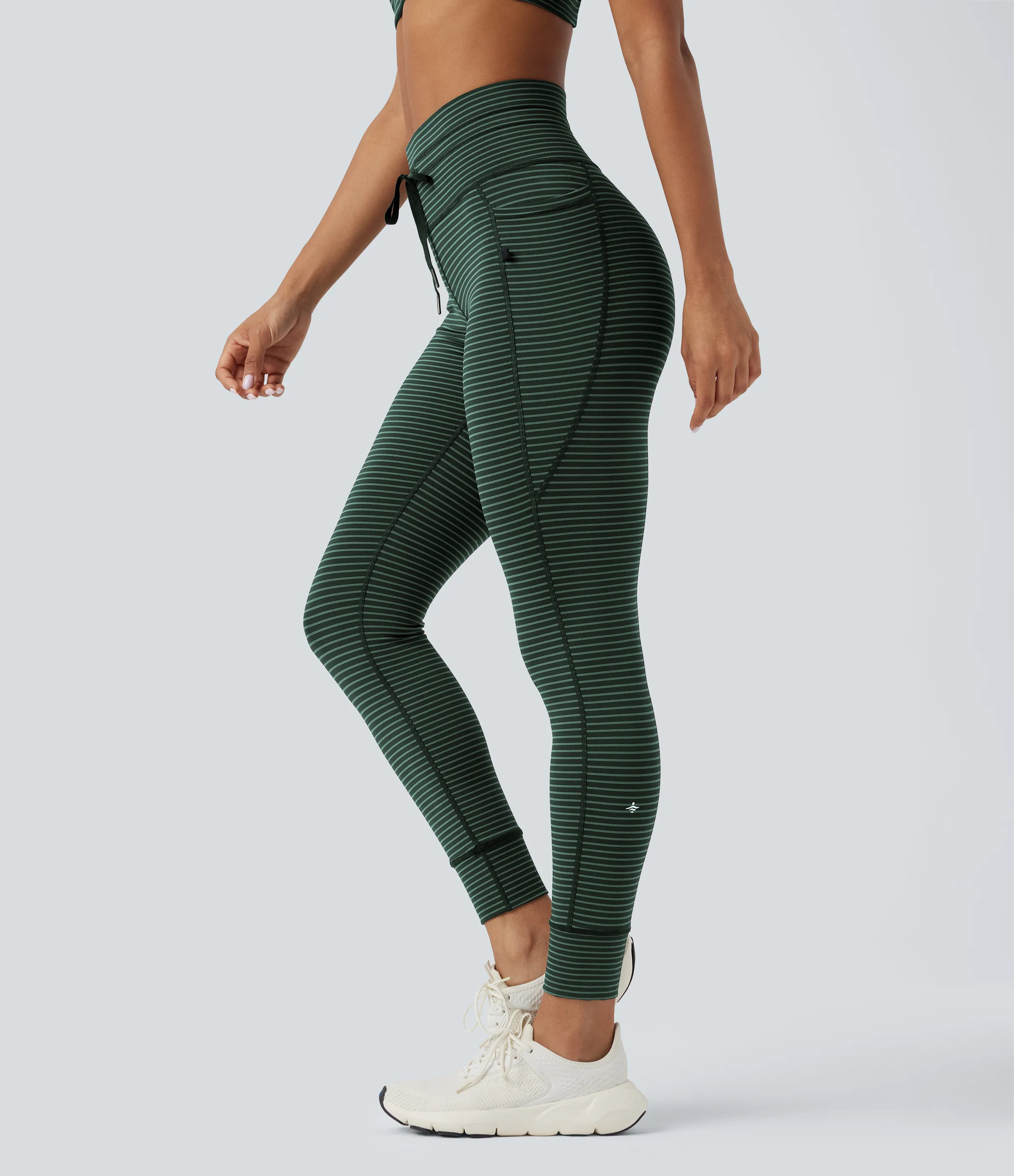 Halara Leggings de yoga de tiro alto a rayas con cordón y bolsillos - Deep Pine Green - S(7/8) sold by Halara product image thumbnail 2