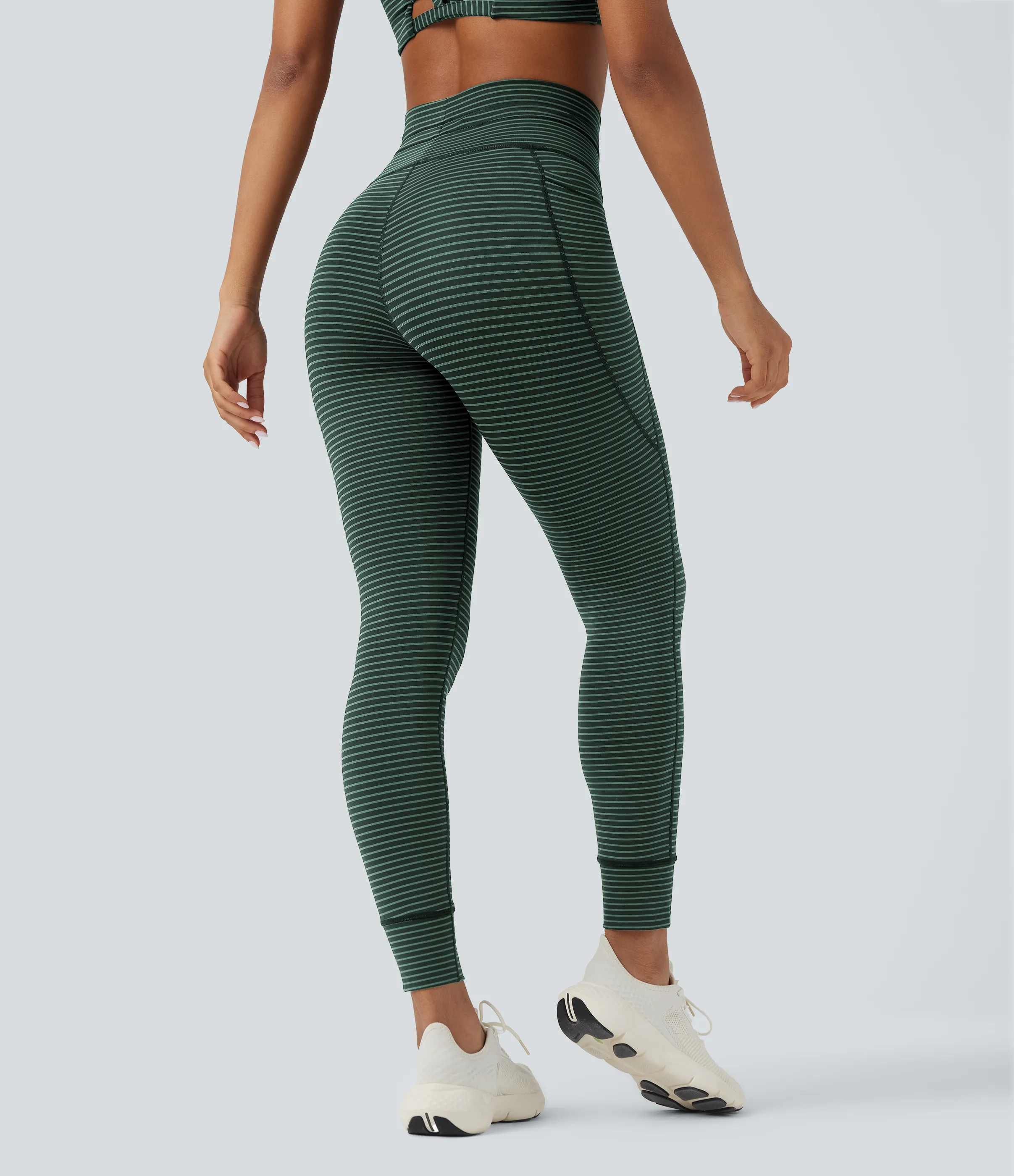 Halara Leggings de yoga de tiro alto a rayas con cordón y bolsillos - Deep Pine Green - S(7/8) sold by Halara product image thumbnail 3