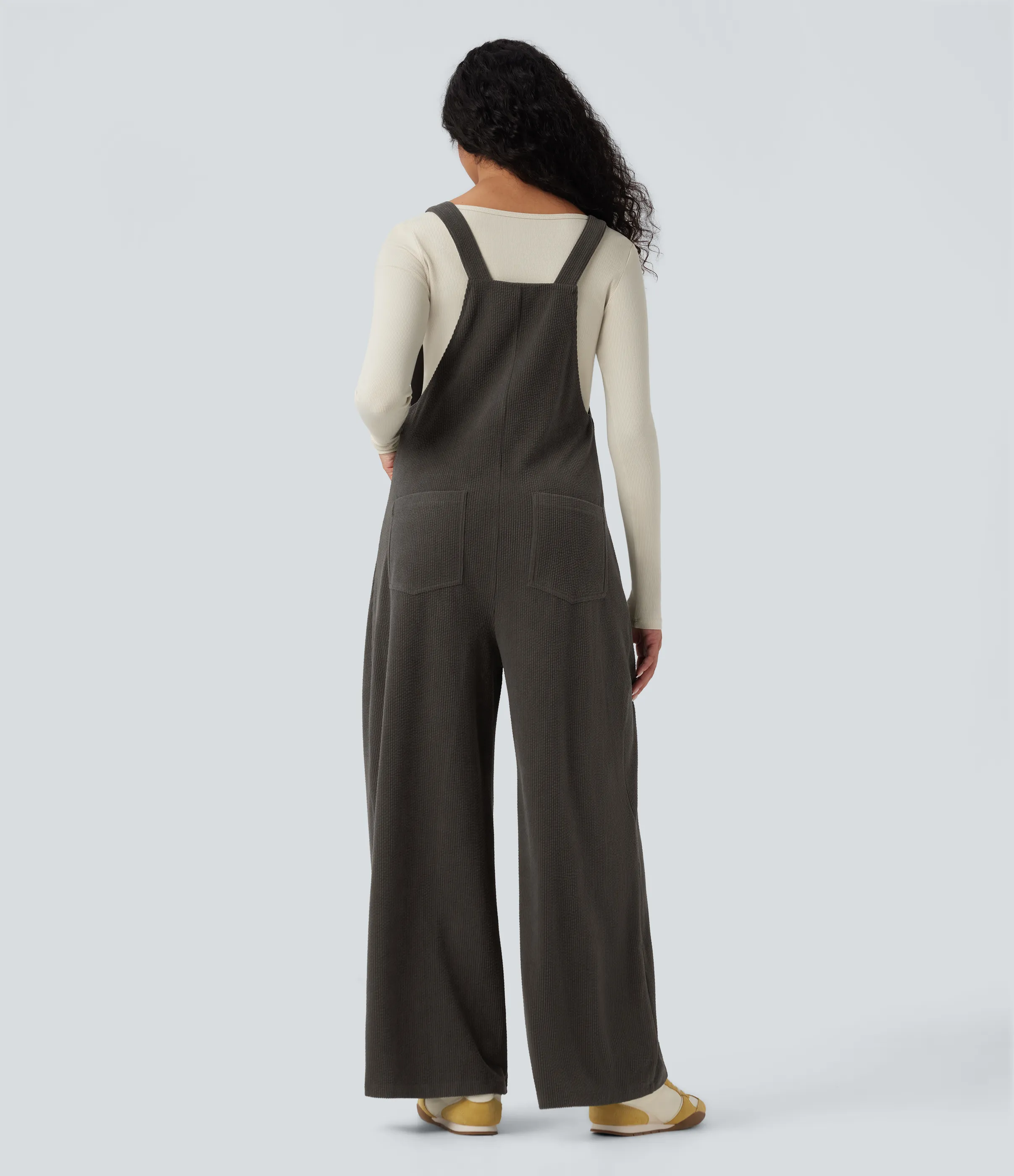 Halara Jumpsuit casual de pana con cuello cuadrado y bolsillos - Black Olive - S(regular) sold by Halara product image thumbnail 3