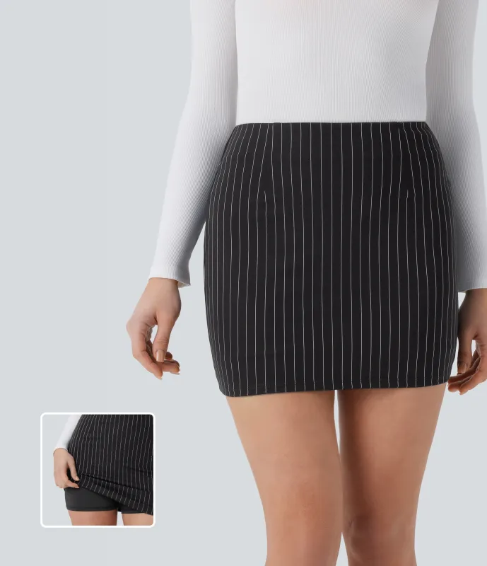 Halara Minifalda oficina tiro alto 2 en 1 ajustada rayas tacto agradable - Black White Pinstripe - L(regular) sold by Halara
