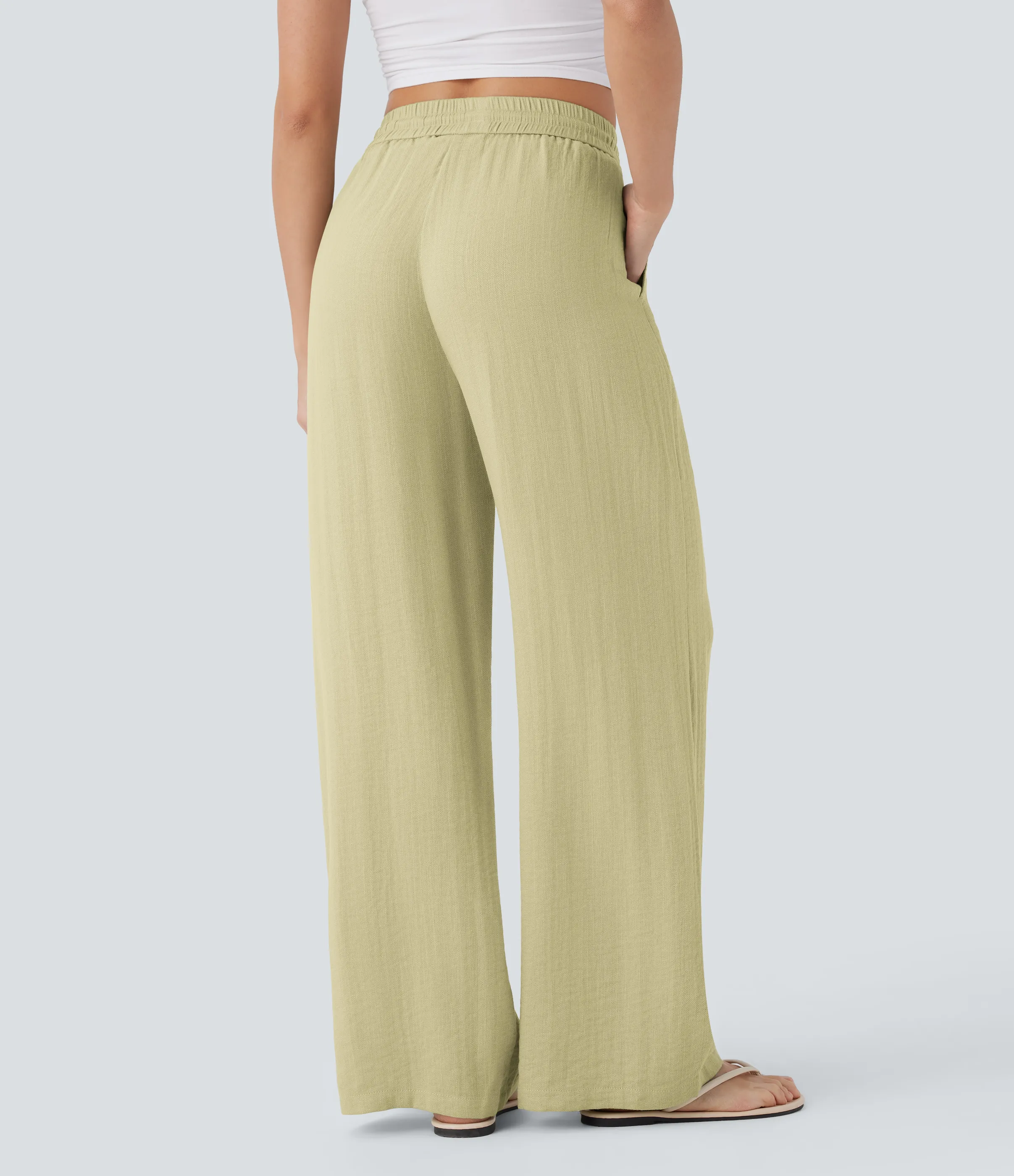 Halara Pantalón lino tiro alto cordón ajustable bolsillo lateral pierna ancha - Golden Mist - XL(regular) sold by Halara product image thumbnail 3