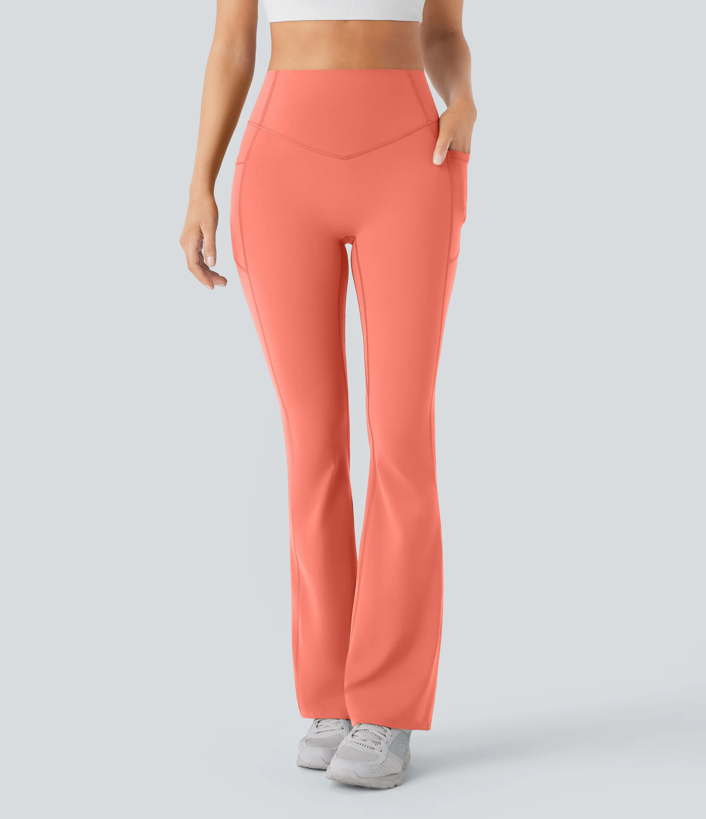 Halara Leggings SoCinched UltraSculpt Bootcut yoga tiro alto realce glúteo bolsillo lateral control abdomen moldeador - Fusion Coral - XS(regular) sold by Halara product image thumbnail 4