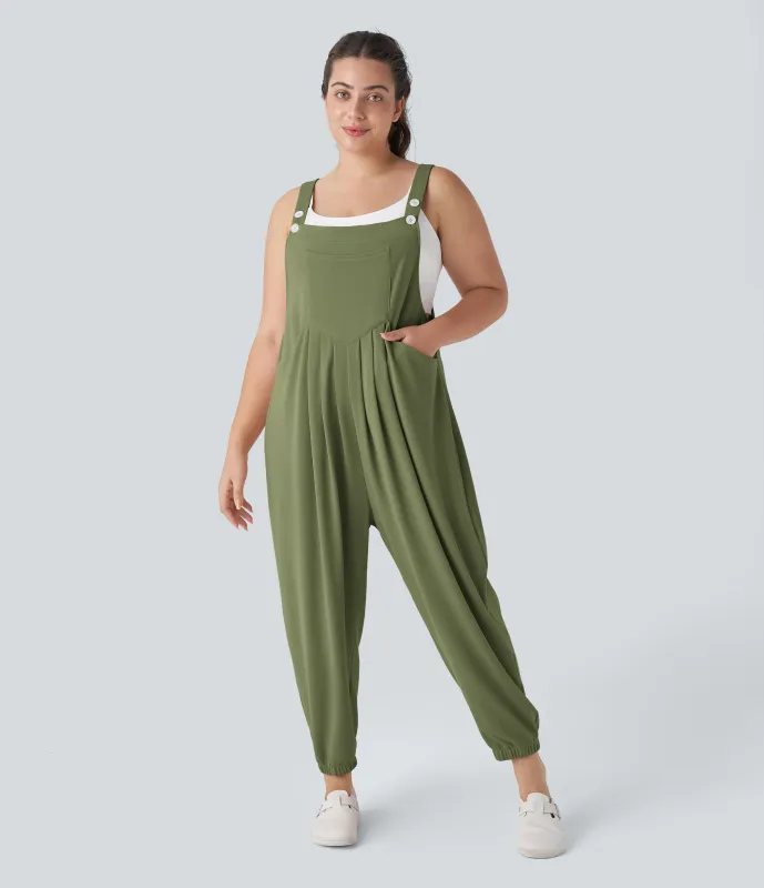 Halara Jogger Overol correa ajustable botón múltiple bolsillo plisado gofre talla grande - Loden Green - 2X made by Halara