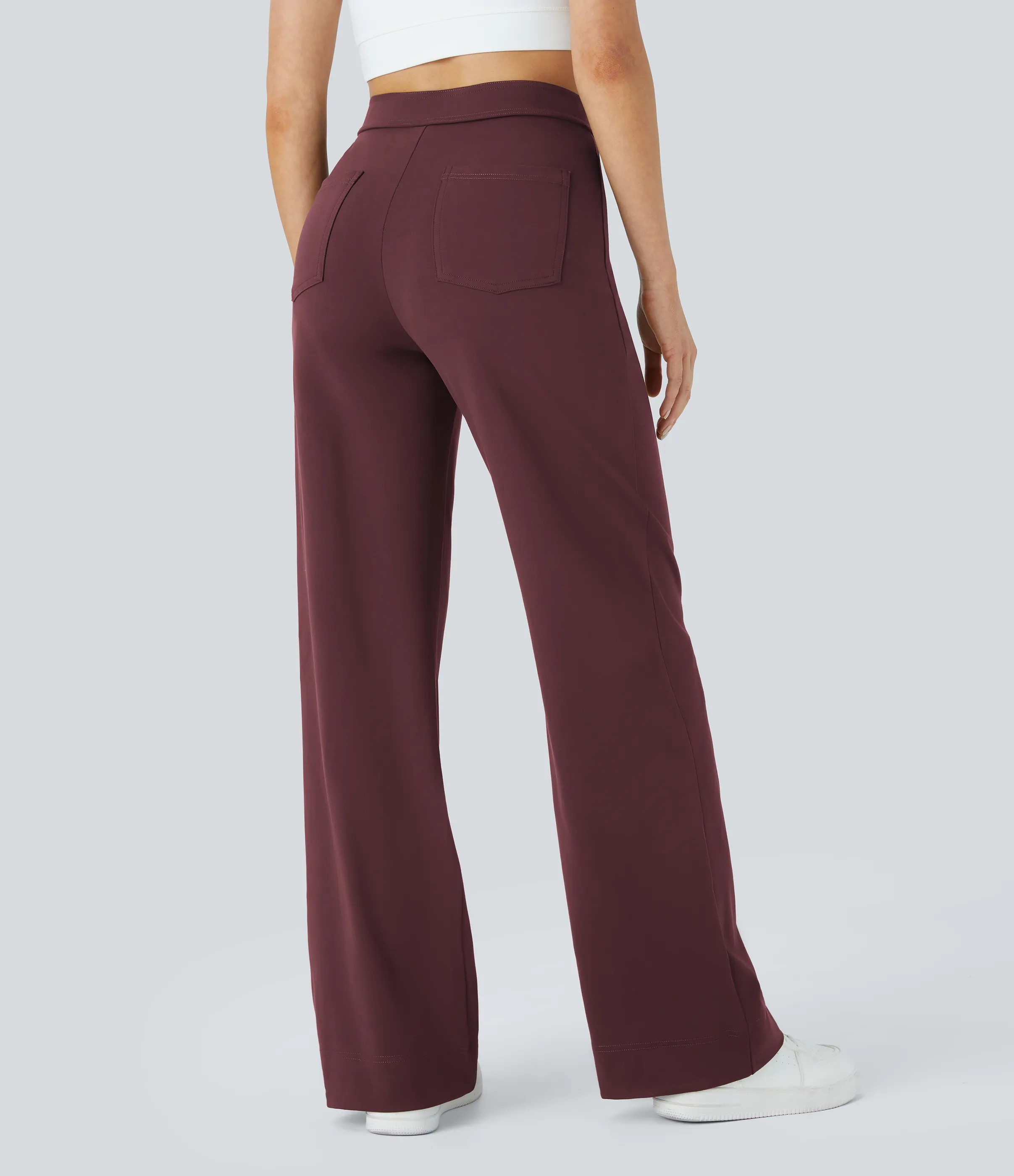 Halara Pantalones pierna recta múltiple bolsillo botón tiro alto - Red Mahogany - L(petite) sold by Halara product image thumbnail 3