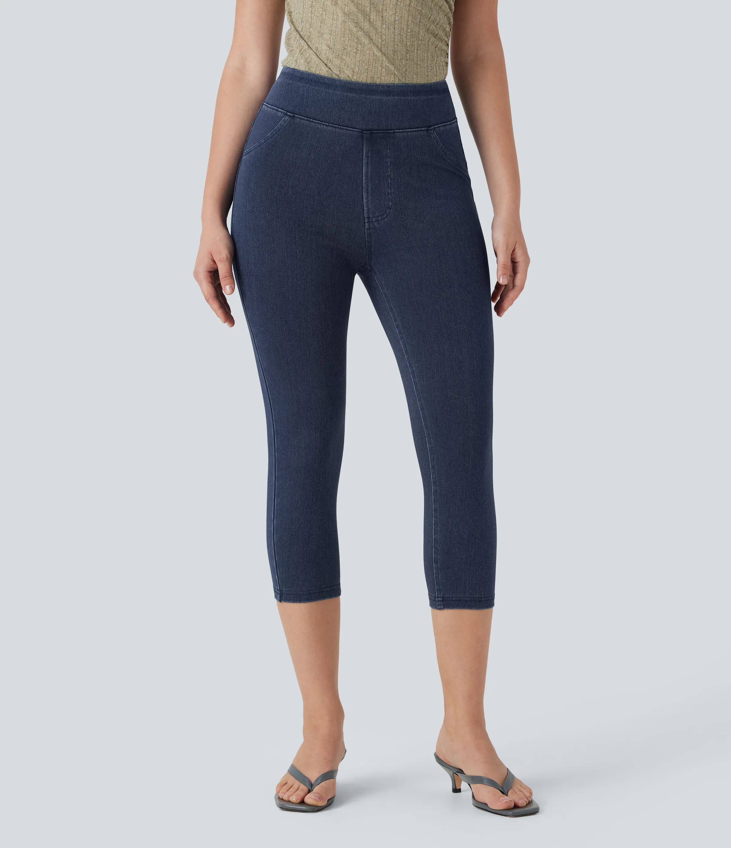 Halara Leggings Halara Flex™ Denim elásticos en longitud capri de tiro alto con bolsillos traseros - Washed Denim Navy Blue - M sold by Halara product image thumbnail 2