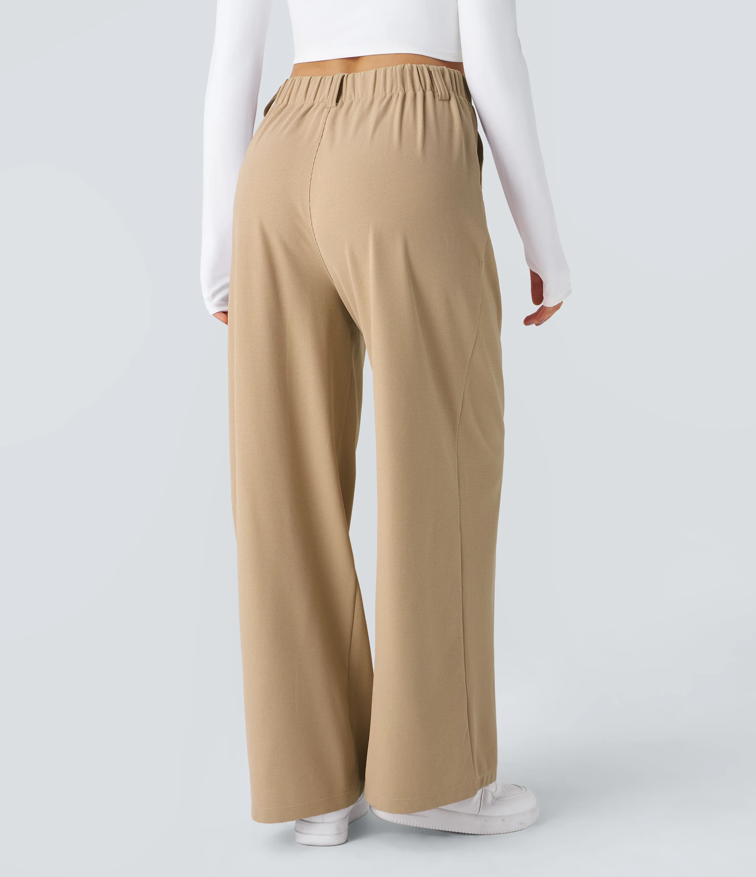 Halara Pantalones Halara Flex™ de oficina anchos plisados de tiro alto con bolsillos en tela tipo gofre - Mellow Buff - XL(regular) sold by Halara product image thumbnail 3