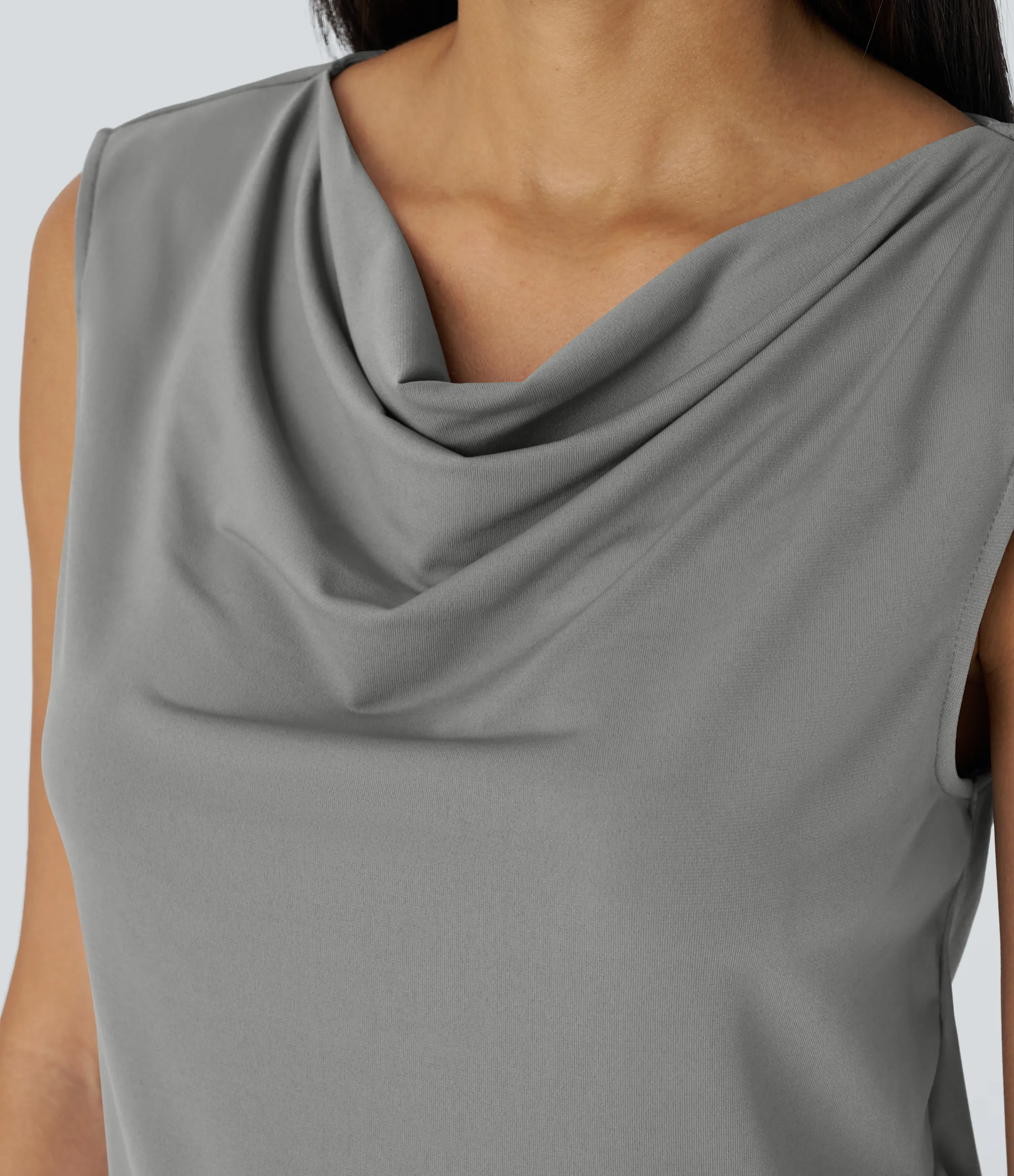 Halara Blusa oficina sin mangas cuello vuelto - Sandalwood Grey - M sold by Halara product image thumbnail 5