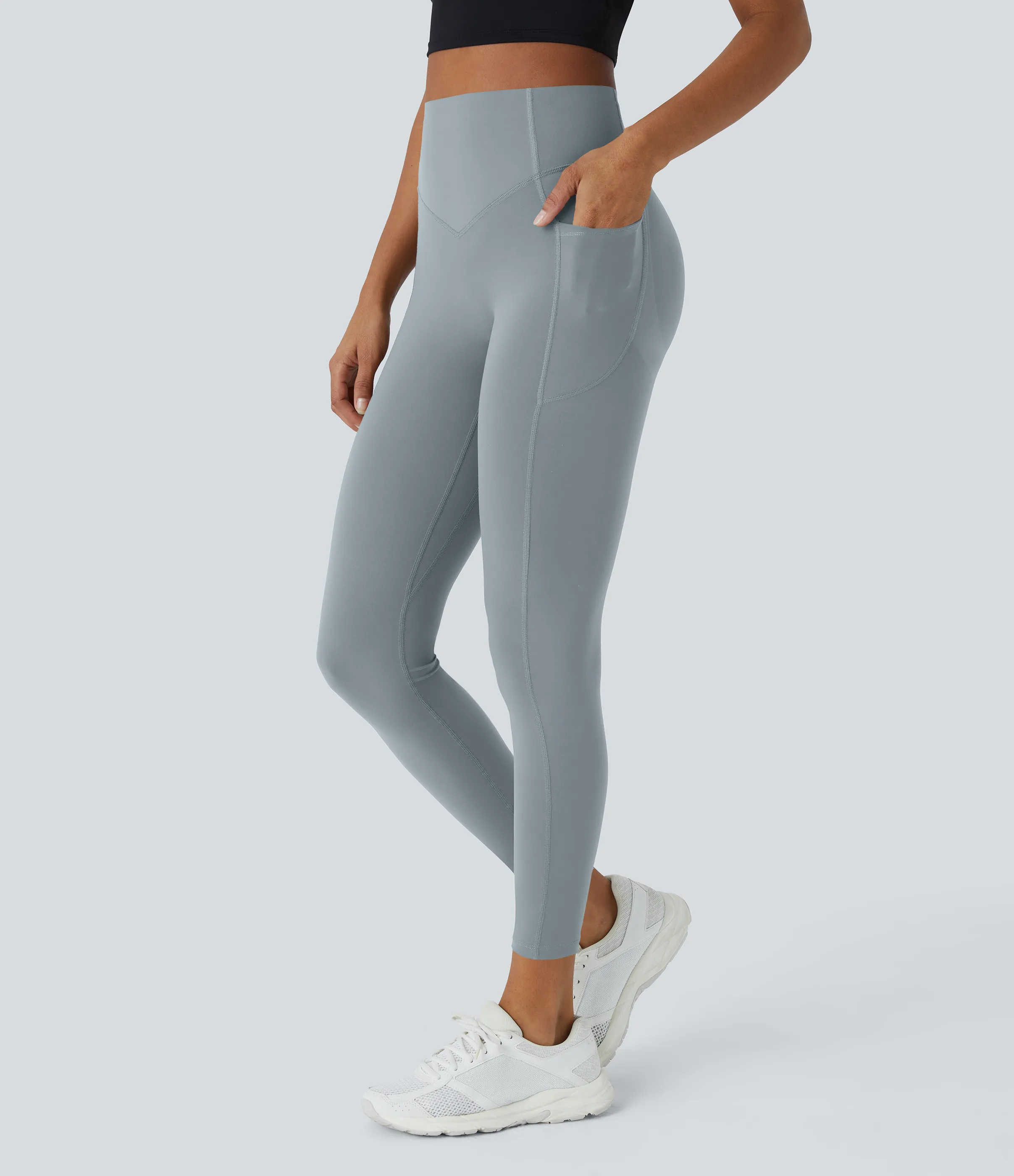Halara Leggings SoCinched UltraSculpt entrenamiento moldeador bolsillo lateral control abdomen tiro alto - Blue Flower Gray - XS(7/8) sold by Halara product image thumbnail 4