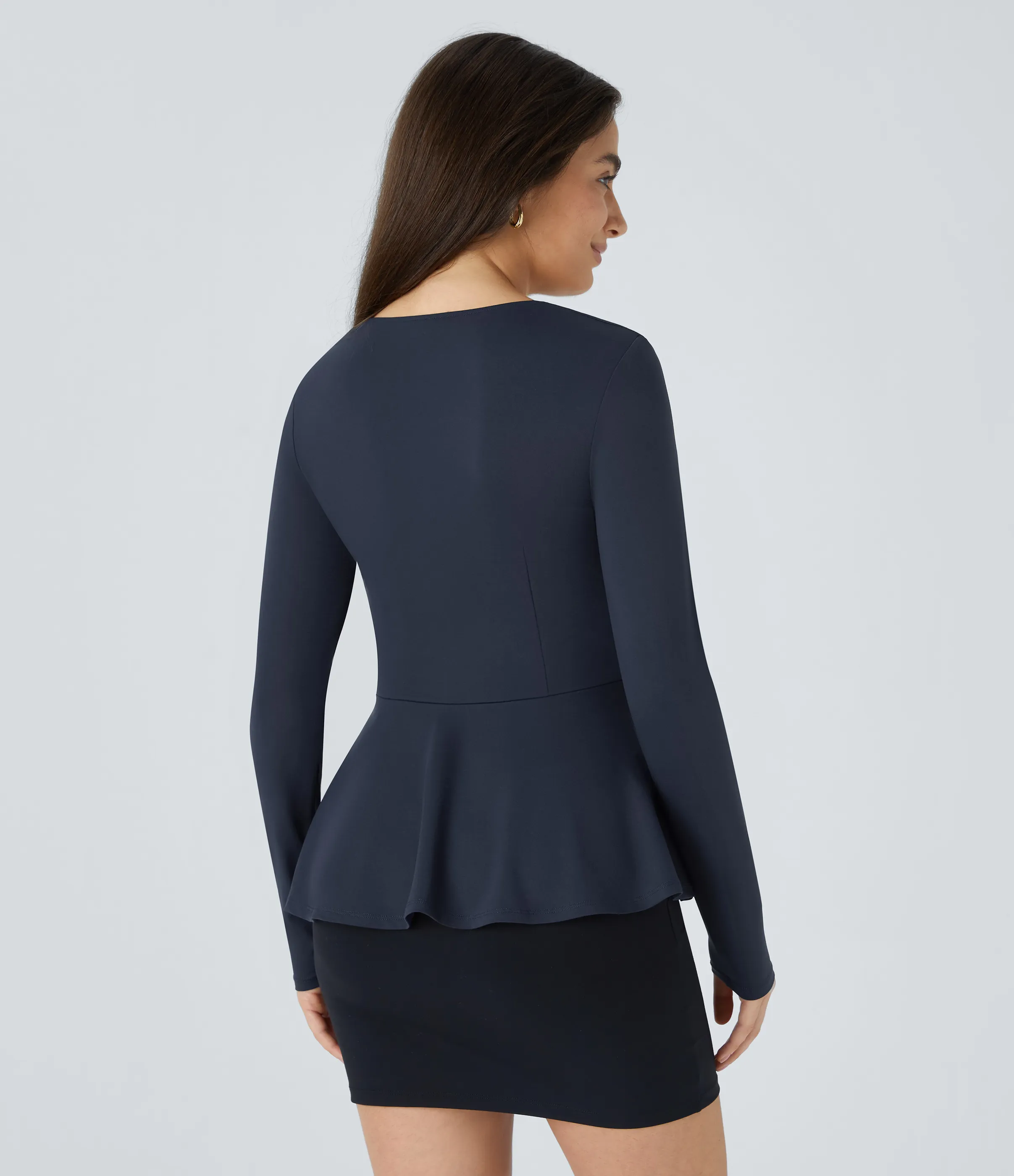 Halara Blusa oficina cuello cuadrado manga larga dobladillo volante - Dark Sapphire - XS sold by Halara product image thumbnail 3