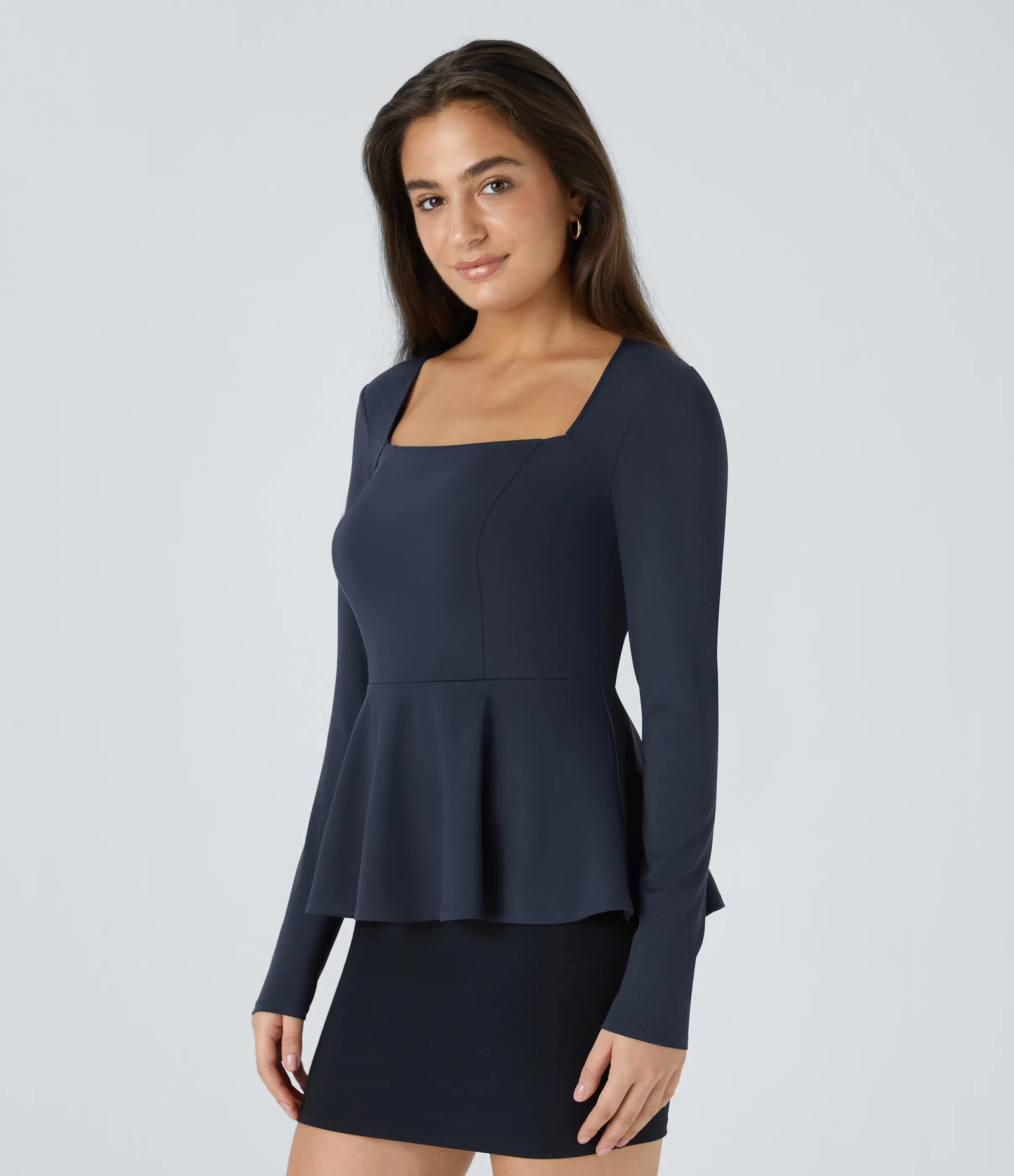 Halara Blusa oficina cuello cuadrado manga larga dobladillo volante - Dark Sapphire - XS sold by Halara product image thumbnail 4