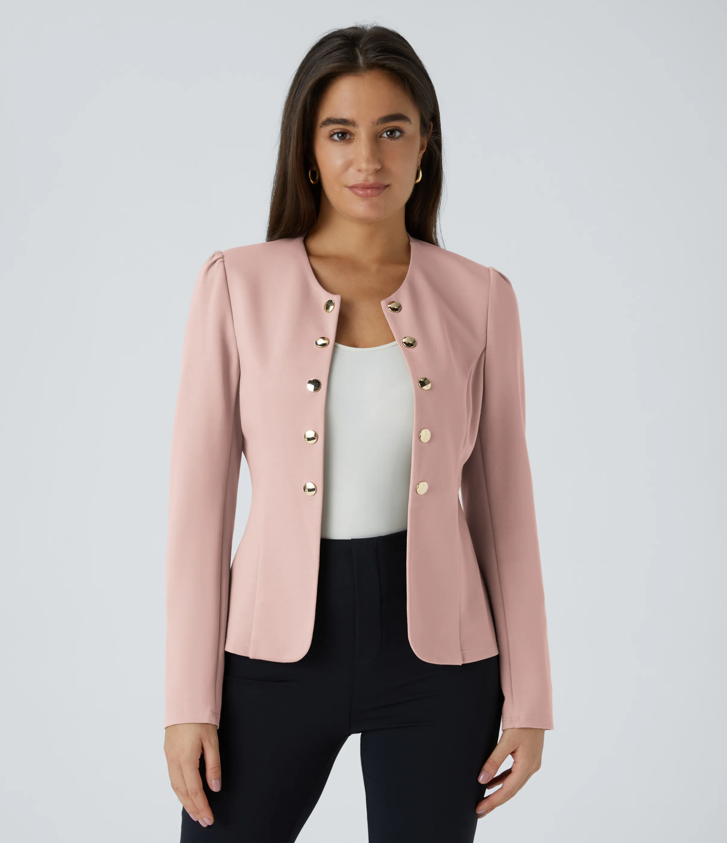 Halara Chaqueta oficina ajustada botón decorativo manga larga cuello redondo - Light Elegant Pink - XL sold by Halara product image thumbnail 2