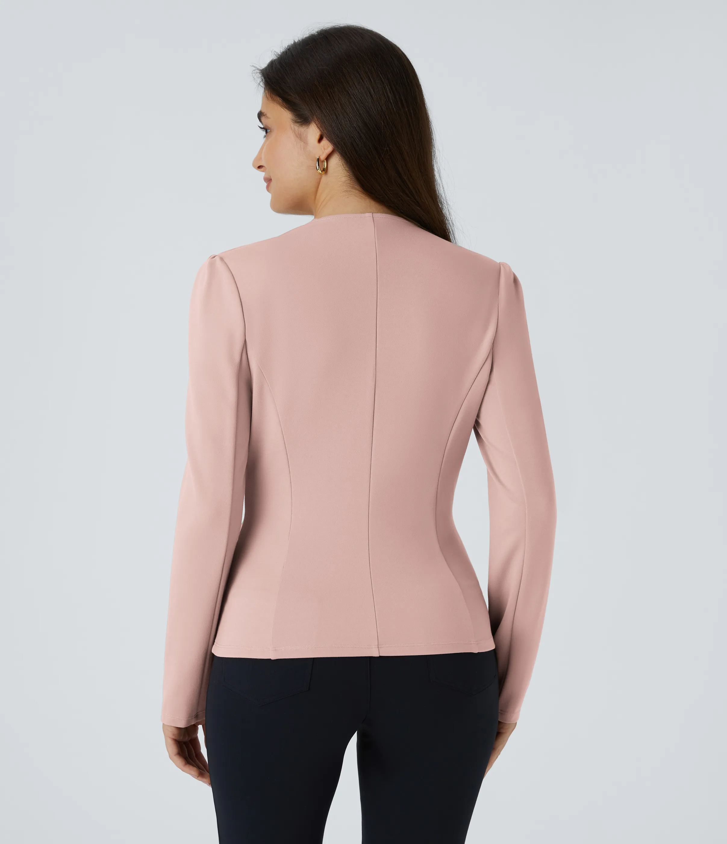 Halara Chaqueta oficina ajustada botón decorativo manga larga cuello redondo - Light Elegant Pink - XL sold by Halara product image thumbnail 3