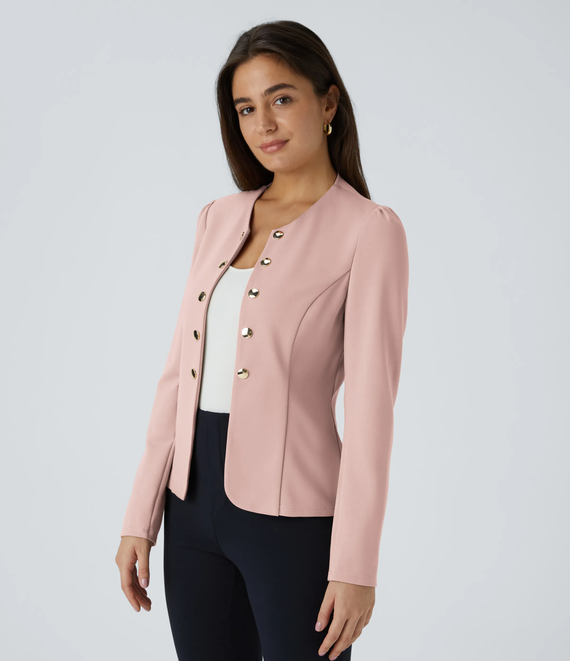 Halara Chaqueta oficina ajustada botón decorativo manga larga cuello redondo - Light Elegant Pink - XL sold by Halara product image thumbnail 4