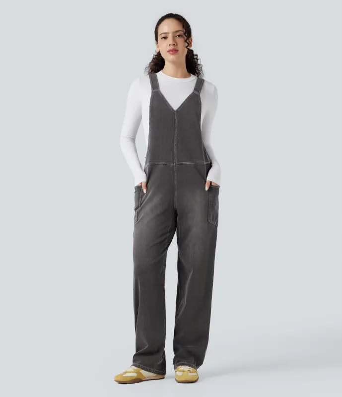 Halara Overol Halara Flex™ Denim mezclilla elástico lavado bolsillo lateral cuello V - Cool Gray Denim - M(regular) made by Halara