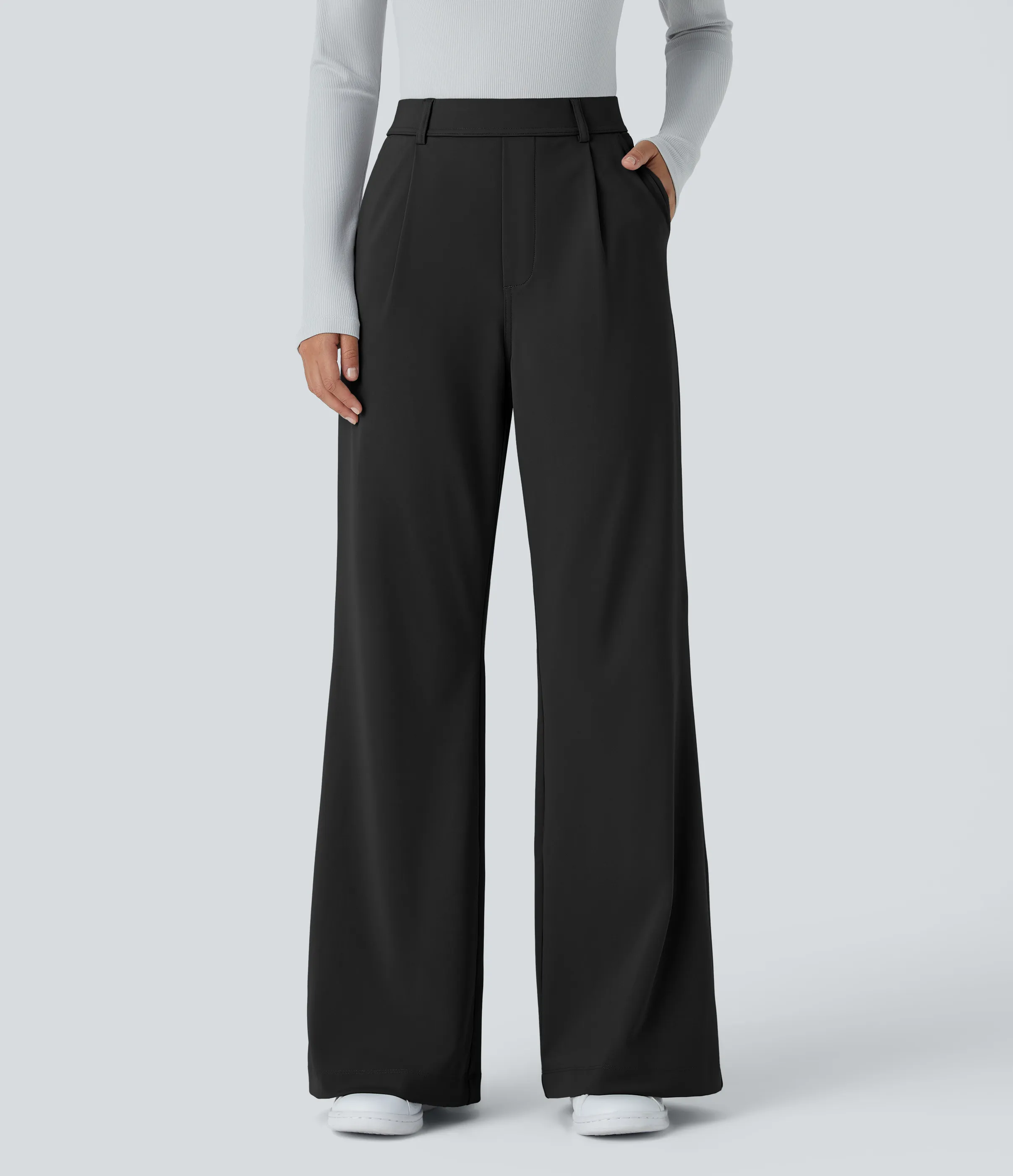 Halara Pantalón oficina acampanado bolsillo lateral tiro alto - Black - M(extall) sold by Halara