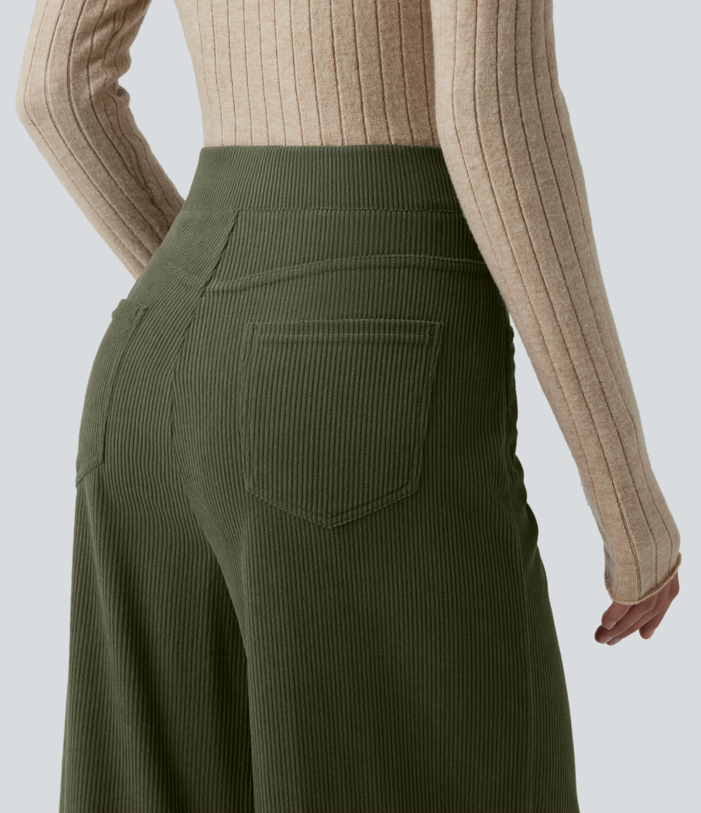 Halara Pantalón oficina pana tiro alto cremallera invisible múltiple bolsillo pierna ancha - Hazel Mist Green - XS(regular) sold by Halara product image thumbnail 5
