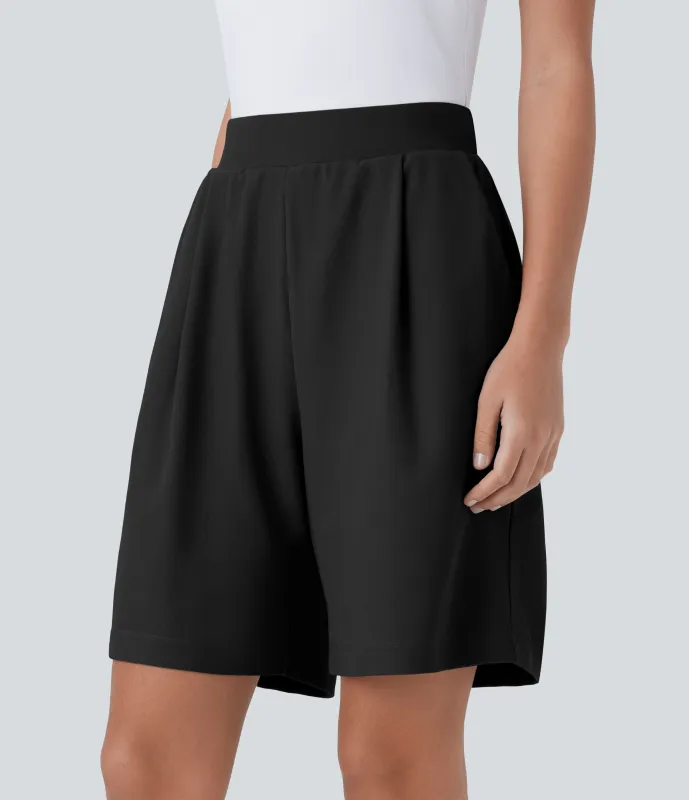 Halara Pantalón corto oficina tiro alto efecto moldeador bolsillo lateral adelgazan cintura - Black - M sold by Halara