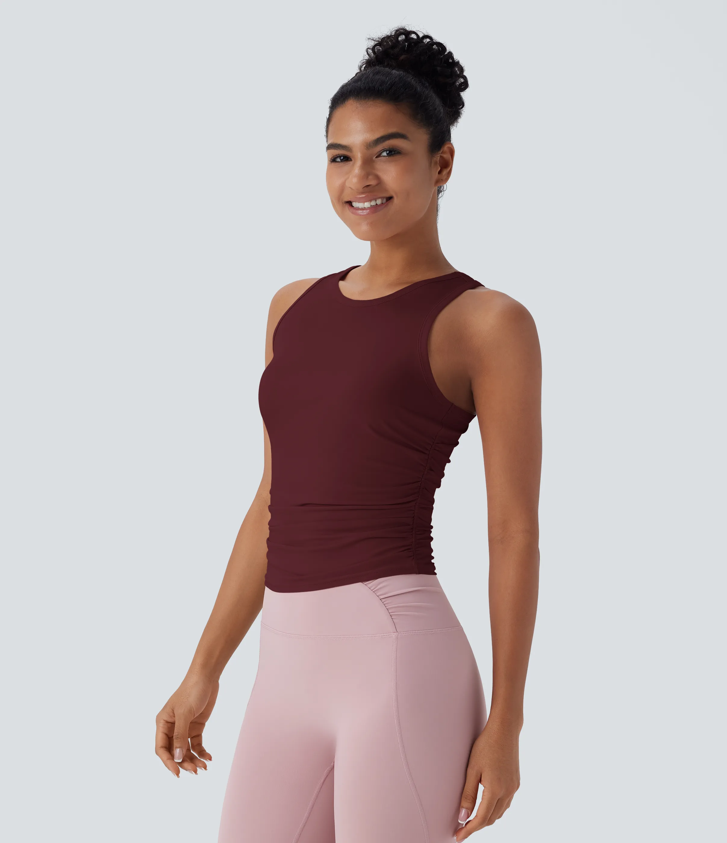 Halara Top de yoga fruncido con espalda cruzada y cuello redondo - Zinfandel - S sold by Halara product image thumbnail 4