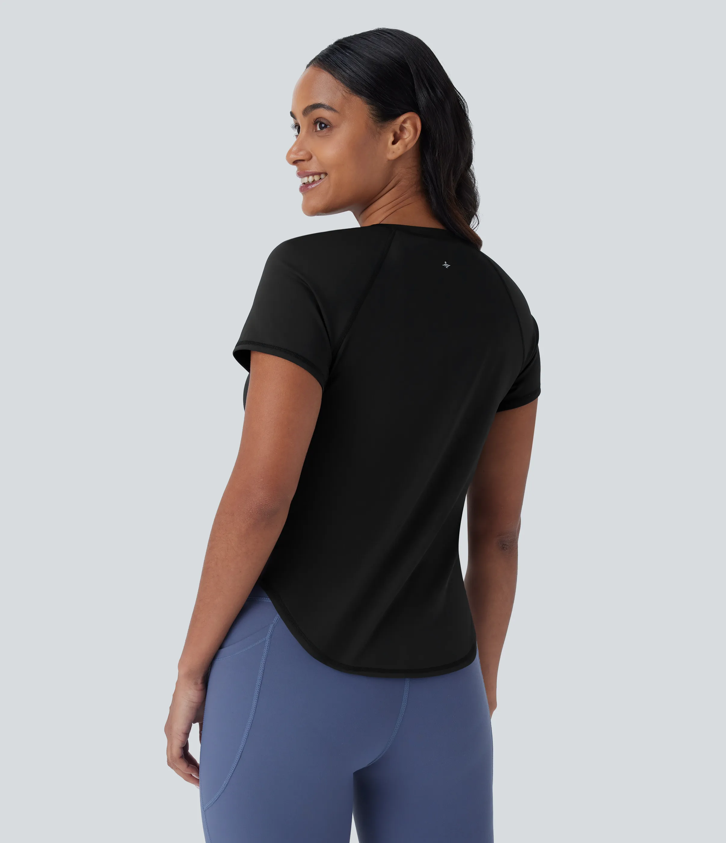 Halara Camiseta Softlyzero™ QuickDry deportiva correr secado rápido cuello redondo manga corta malla contrastante dobladillo curvo - Black - S sold by Halara product image thumbnail 3