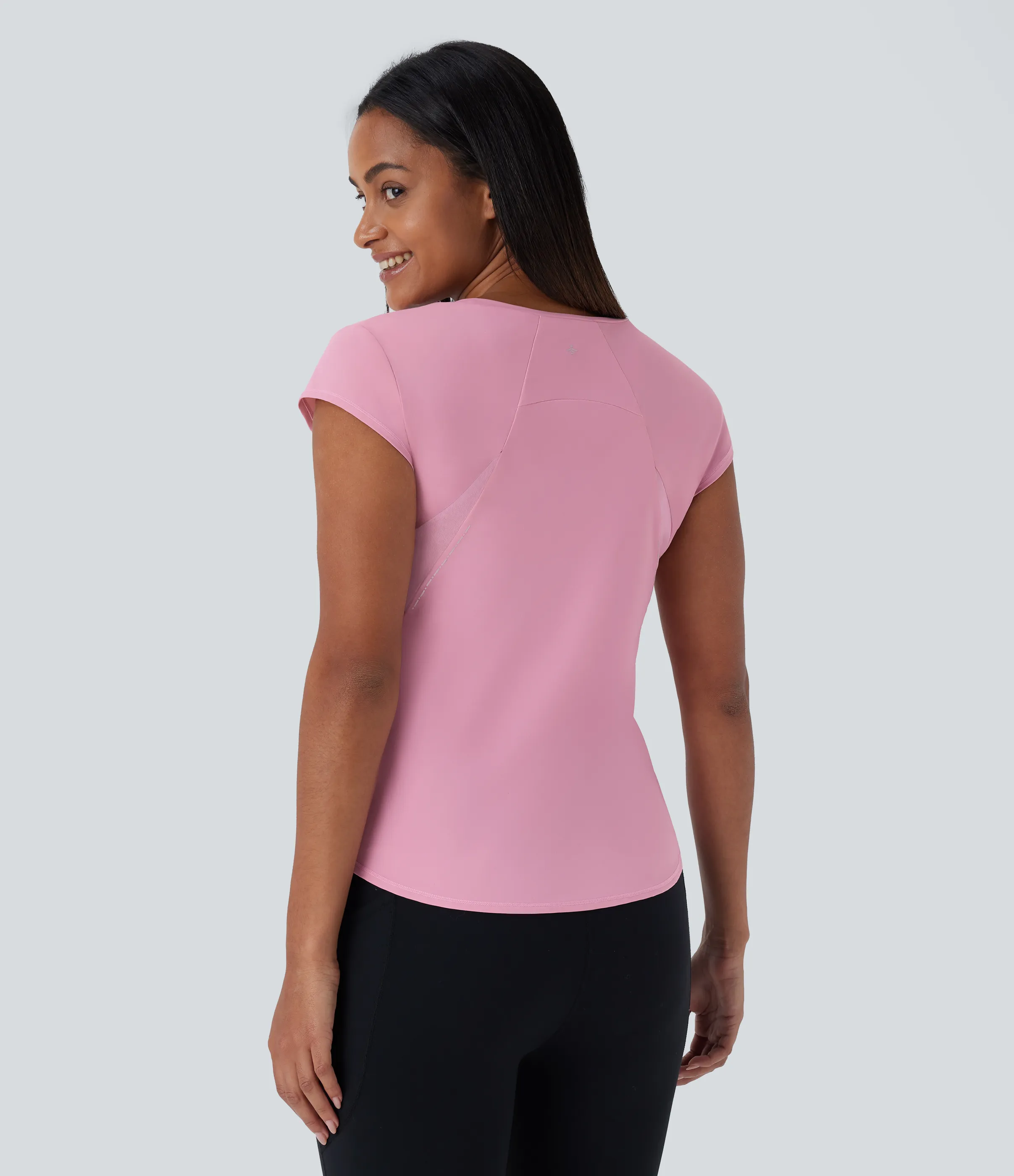 Halara Camiseta deportiva correr secado rápido cuello redondo manga corta dobladillo curvo malla contrastante tacto fresco - Soft Berry - XS sold by Halara product image thumbnail 3